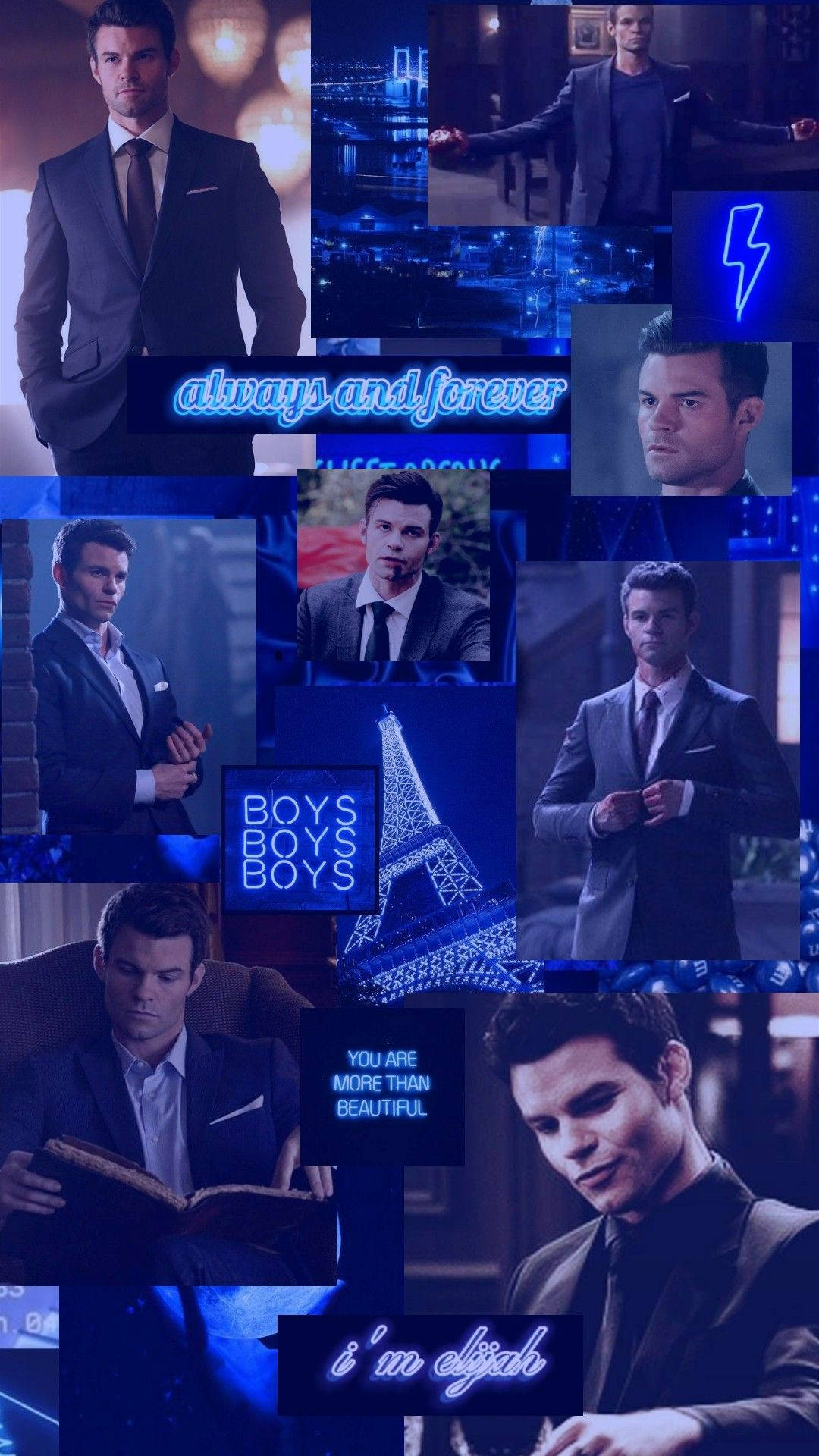 Elijah Mikaelson, blue-toned, collage, Full HD Phone Wallpaper