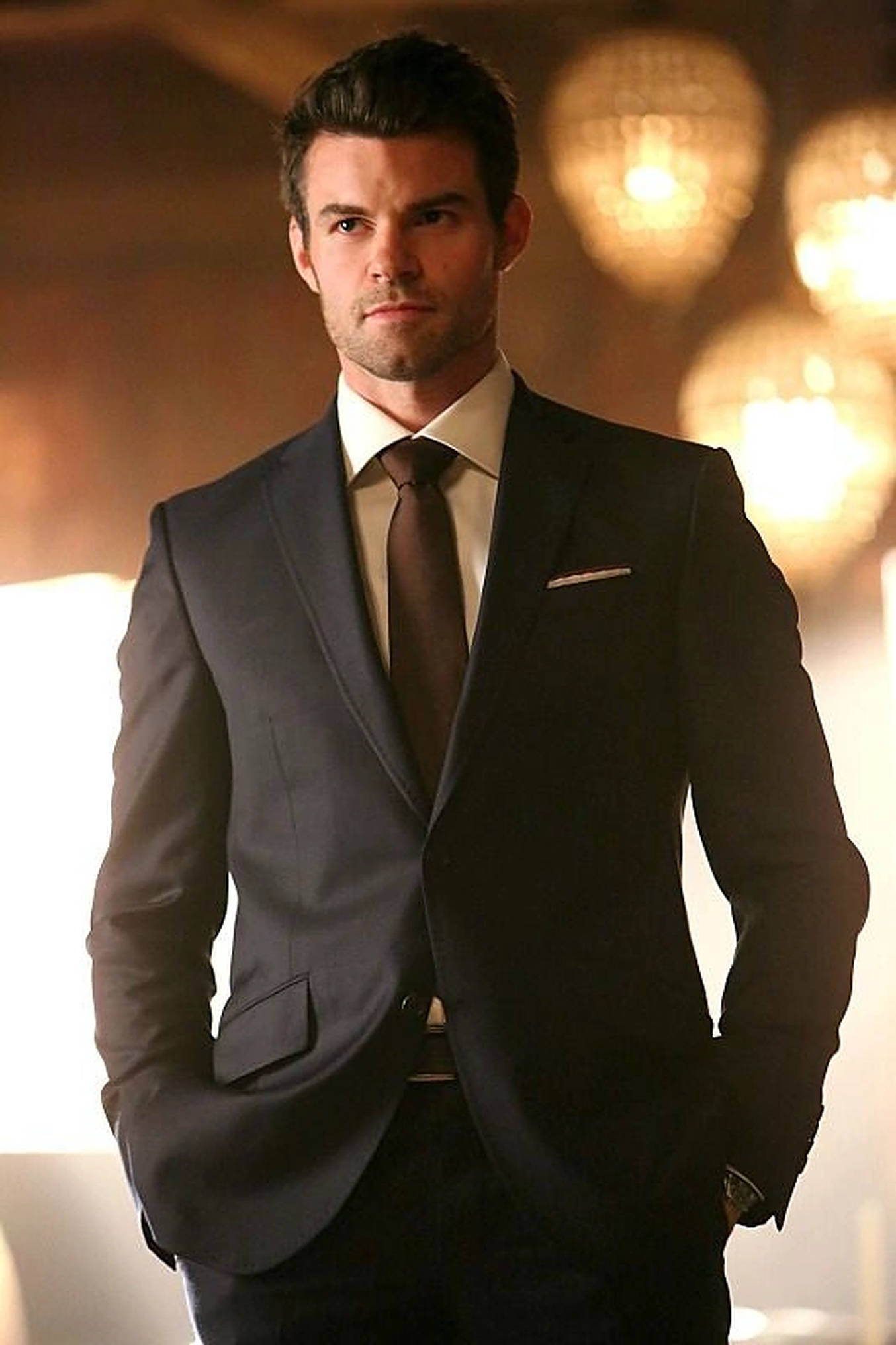 Elijah Mikaelson, dark suit, warmly lit, Full HD Phone Wallpaper