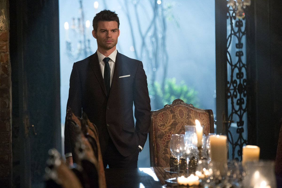Elijah Mikaelson, dark suit, dimly lit dining room, SD Desktop Wallpaper