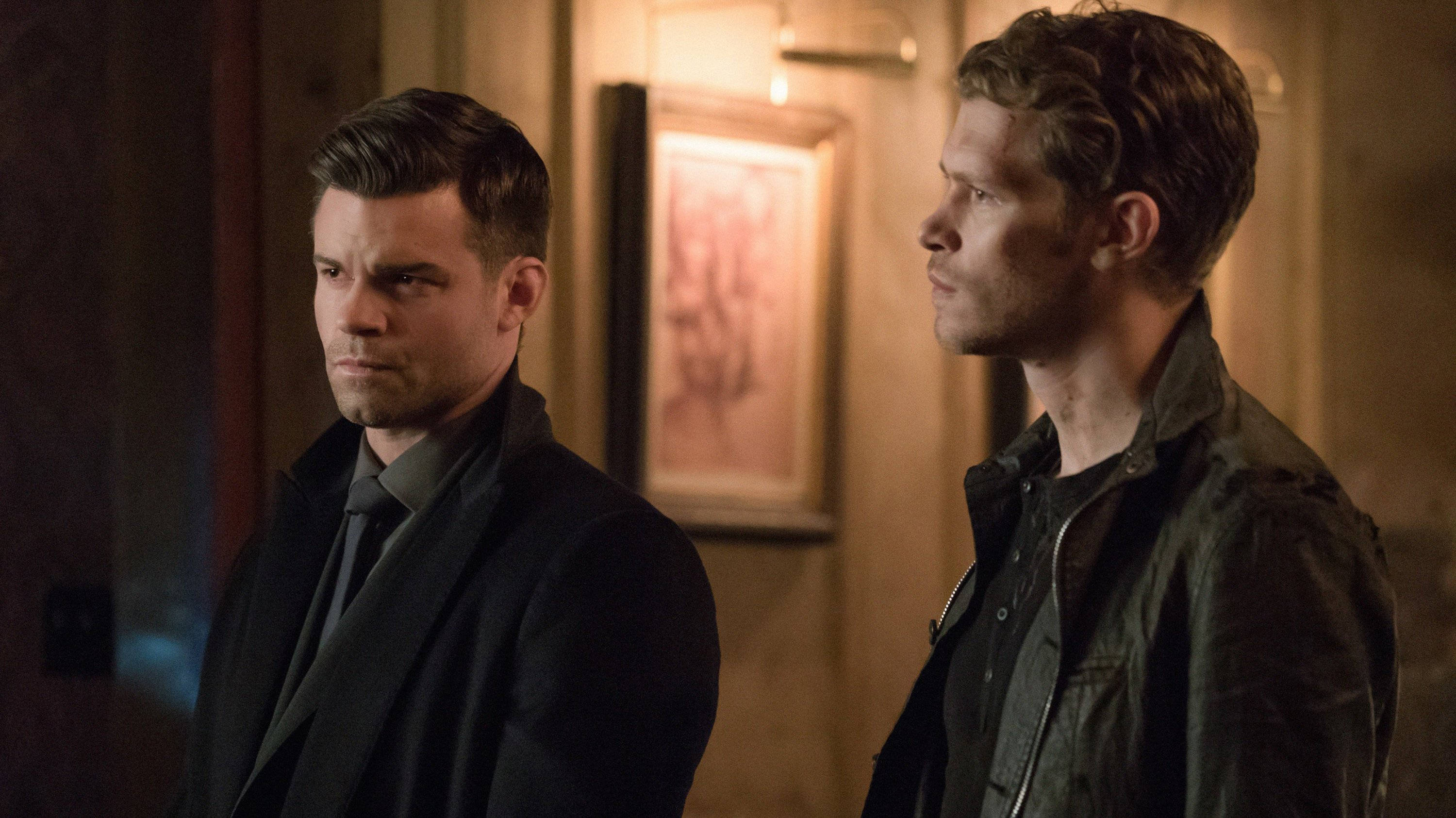 Elijah Mikaelson, brother, warmly lit indoor hallway, 2K Desktop Wallpaper