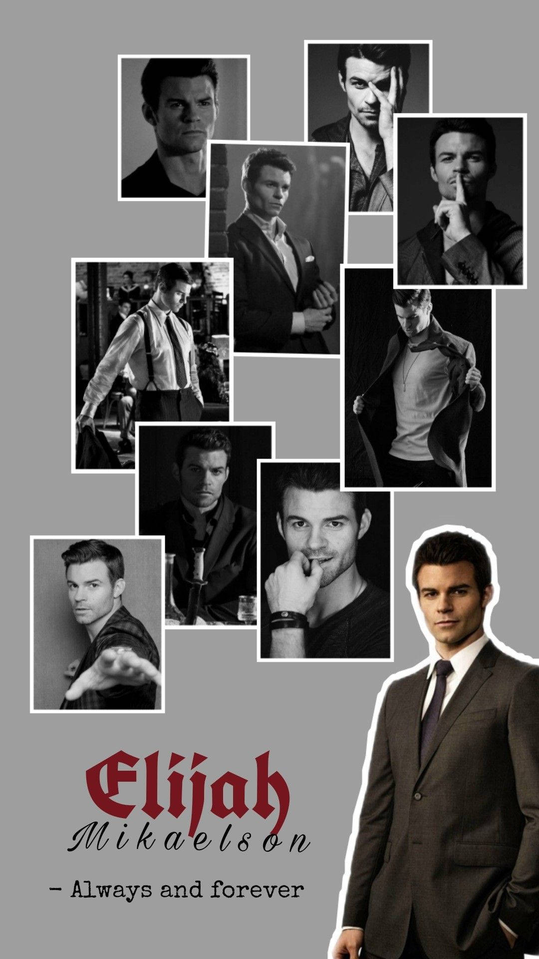 Elijah Mikaelson, gray background, black and white portraits, Full HD Phone Wallpaper