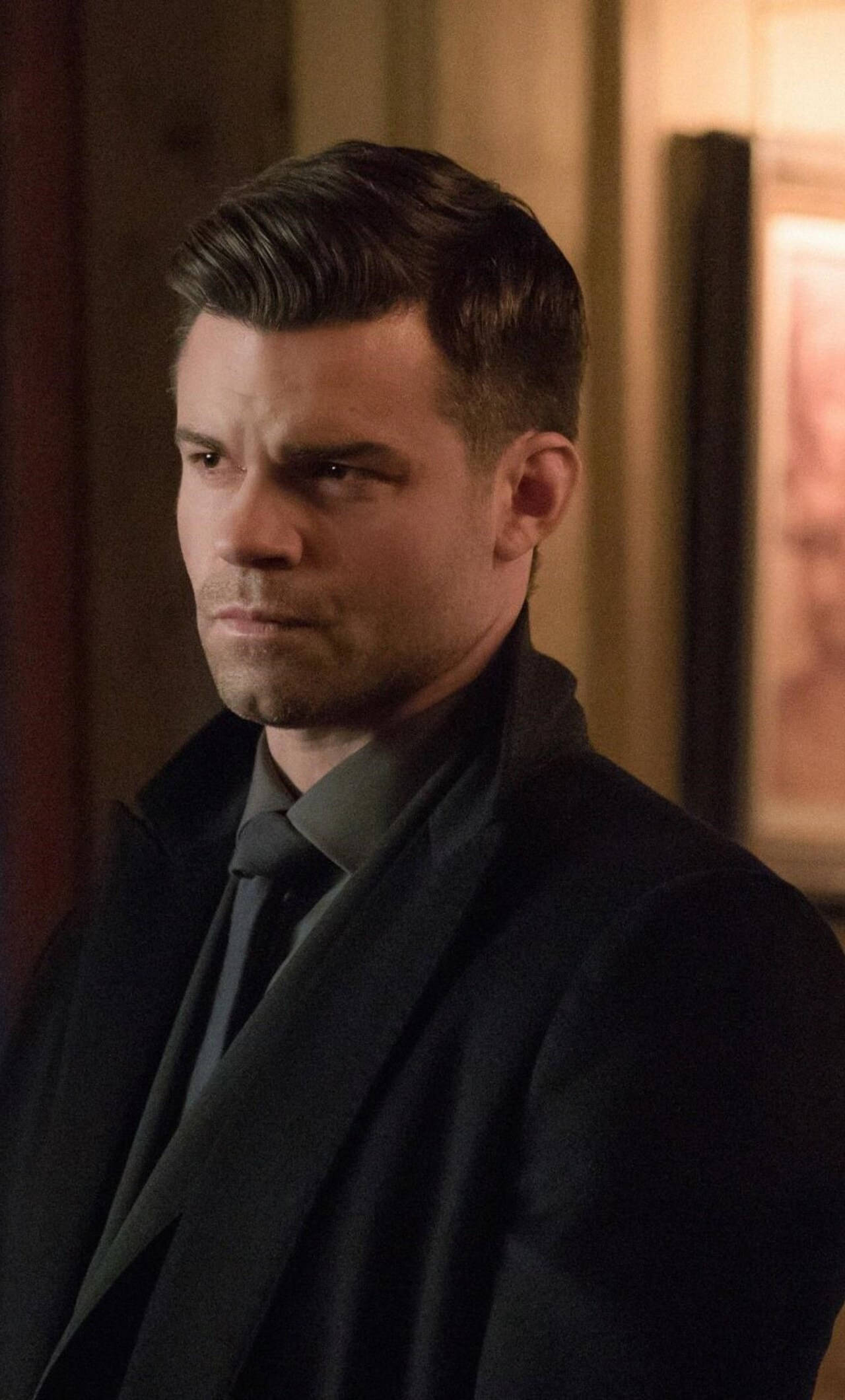 Elijah Mikaelson, dark suit, warmly lit room, Full HD Phone Wallpaper