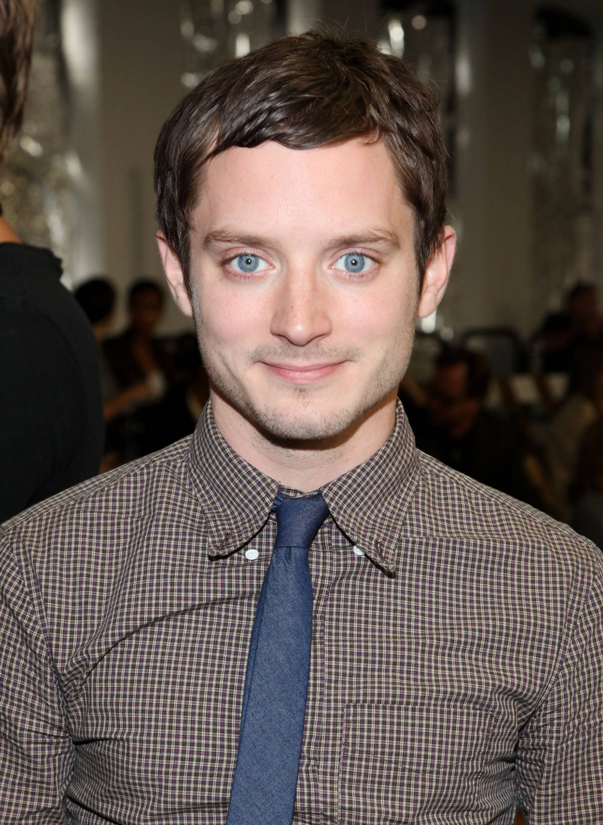 Elijah Wood, brown checkered long sleeve, necktie, HD Phone Wallpaper
