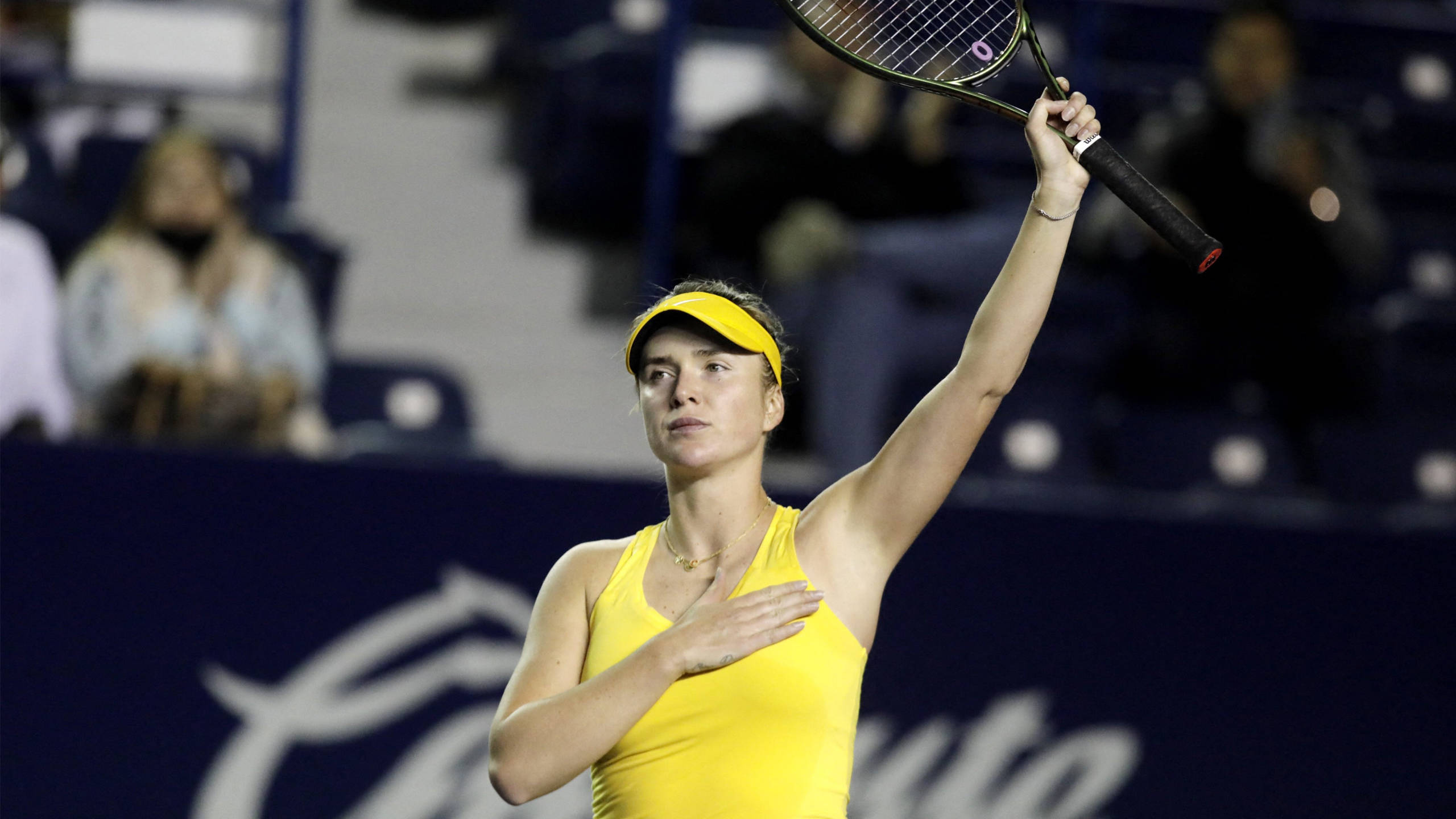Elina Svitolina, yellow outfit, racket, 2K Desktop Wallpaper