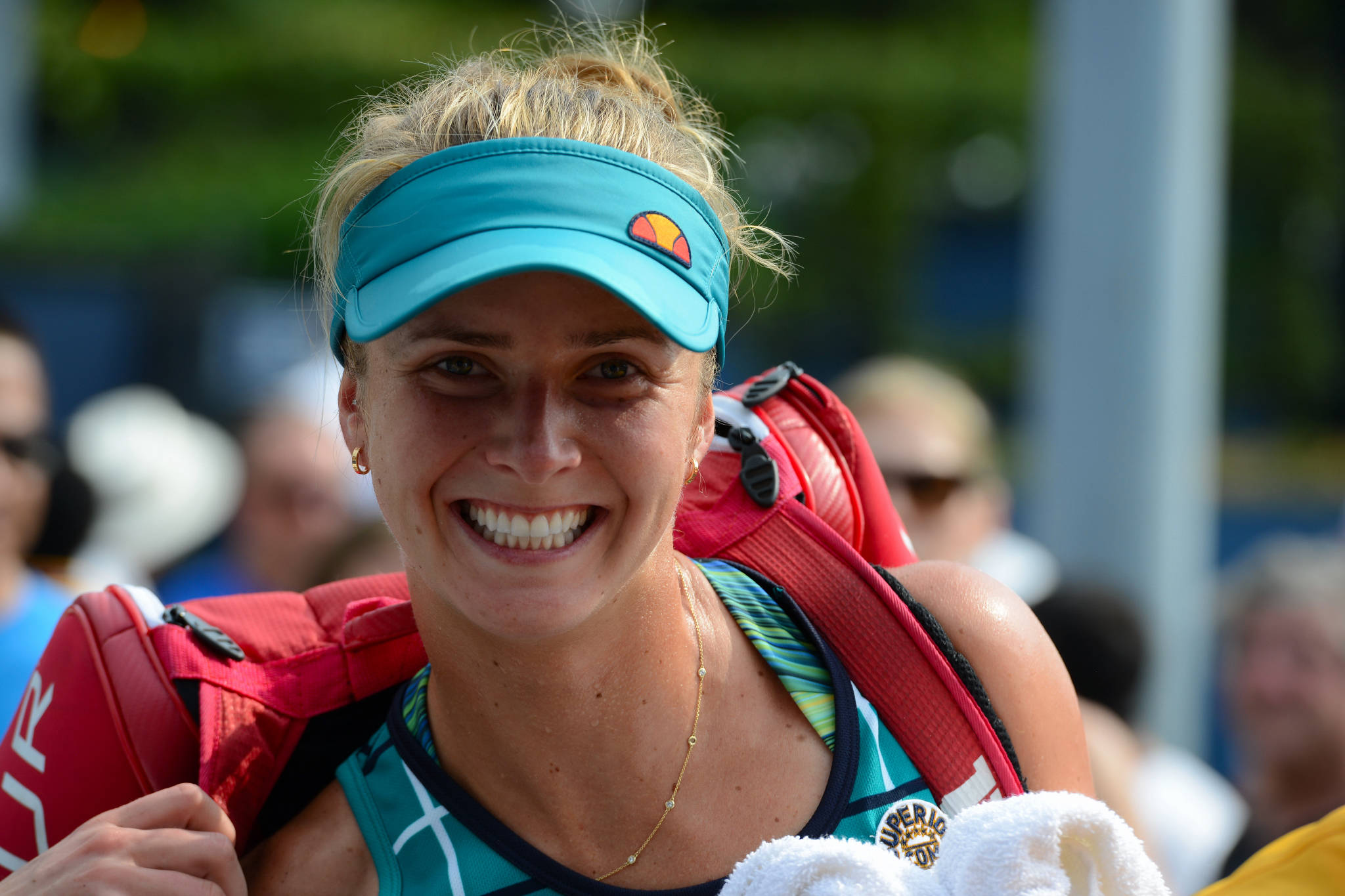 Elina Svitolina, blue sun visor, red backpack, Full HD Desktop Wallpaper