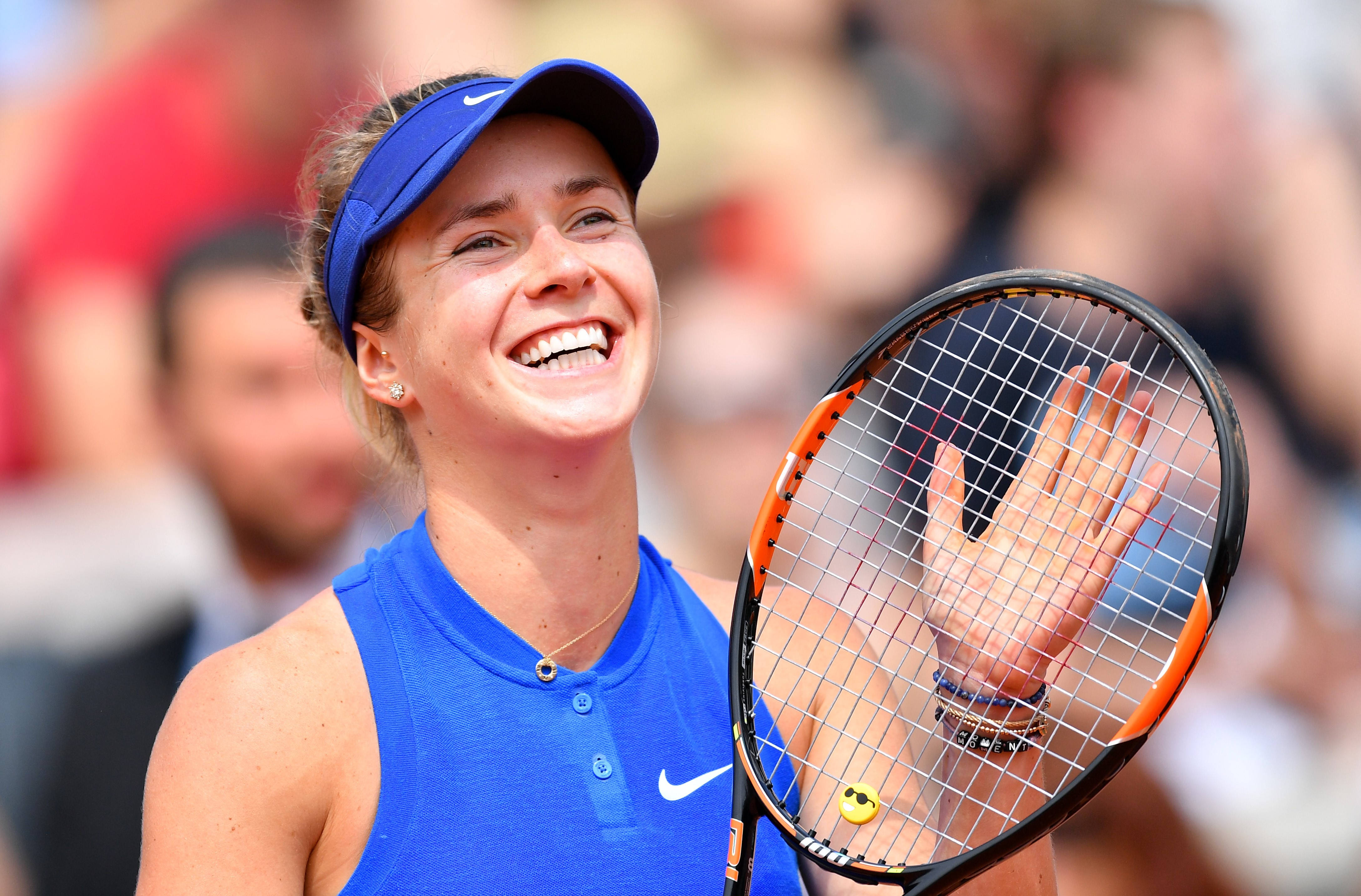 Elina Svitolina, tennis racket, blue gear, 4K Desktop Wallpaper