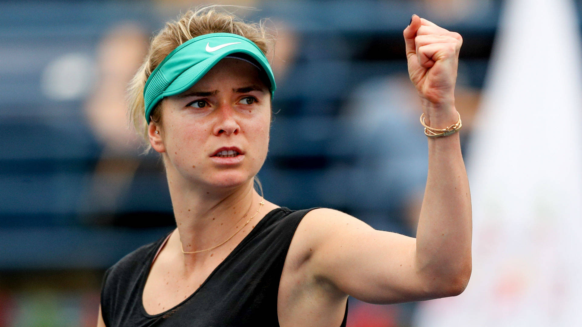 Elina Svitolina, teal visor, black tank top, Full HD Desktop Wallpaper