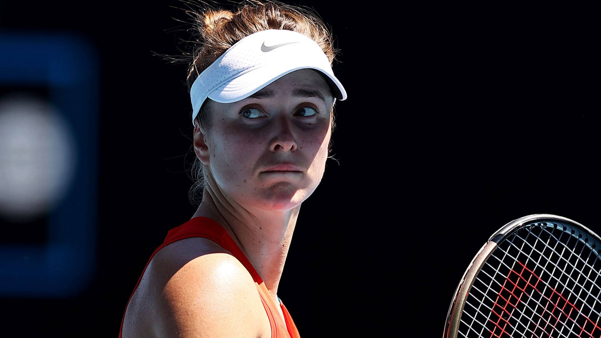 Elina Svitolina, white sun visor, orange top, Full HD Desktop Wallpaper