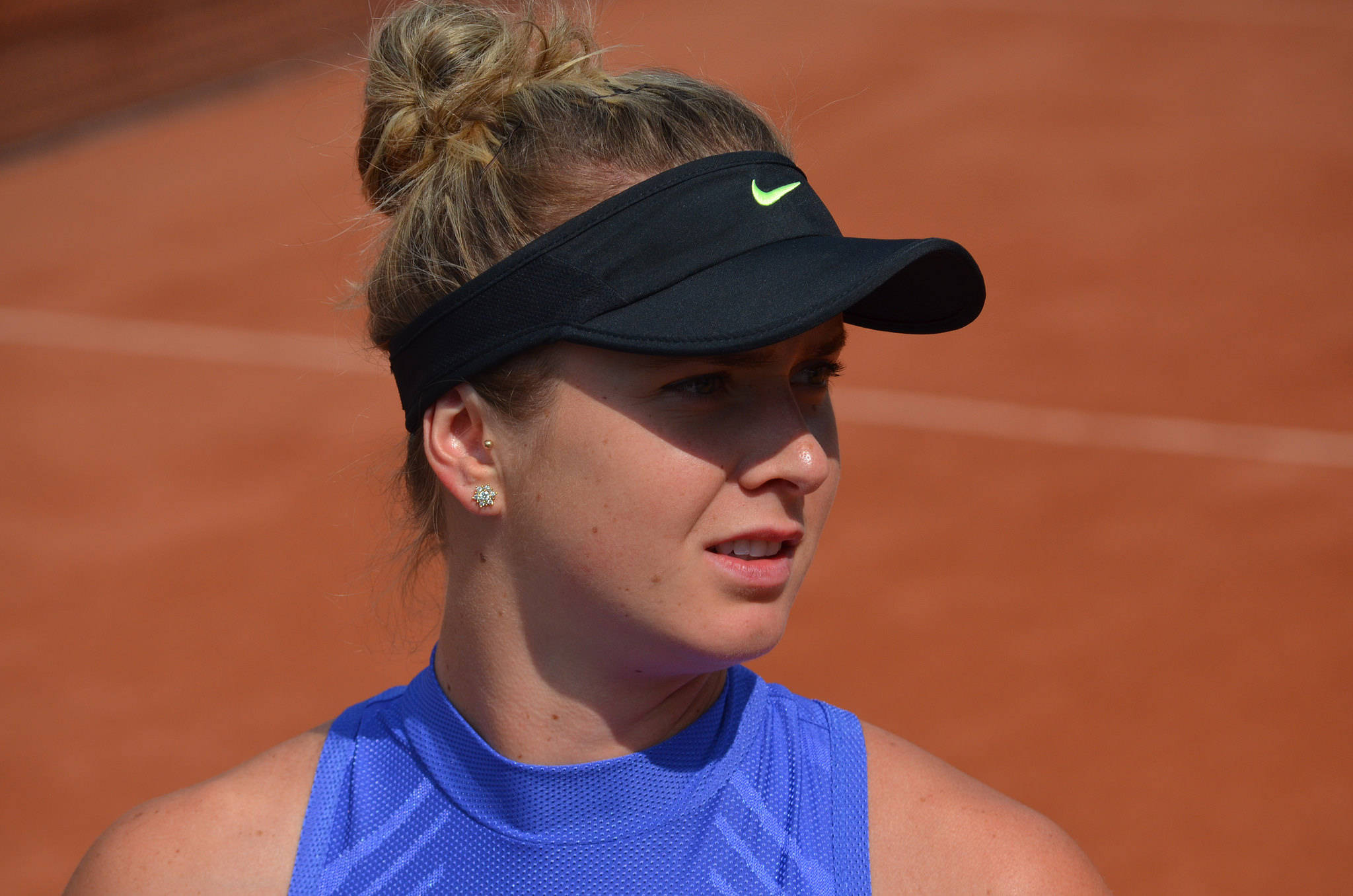 Elina Svitolina, black sun visor, blue top, Full HD Desktop Wallpaper