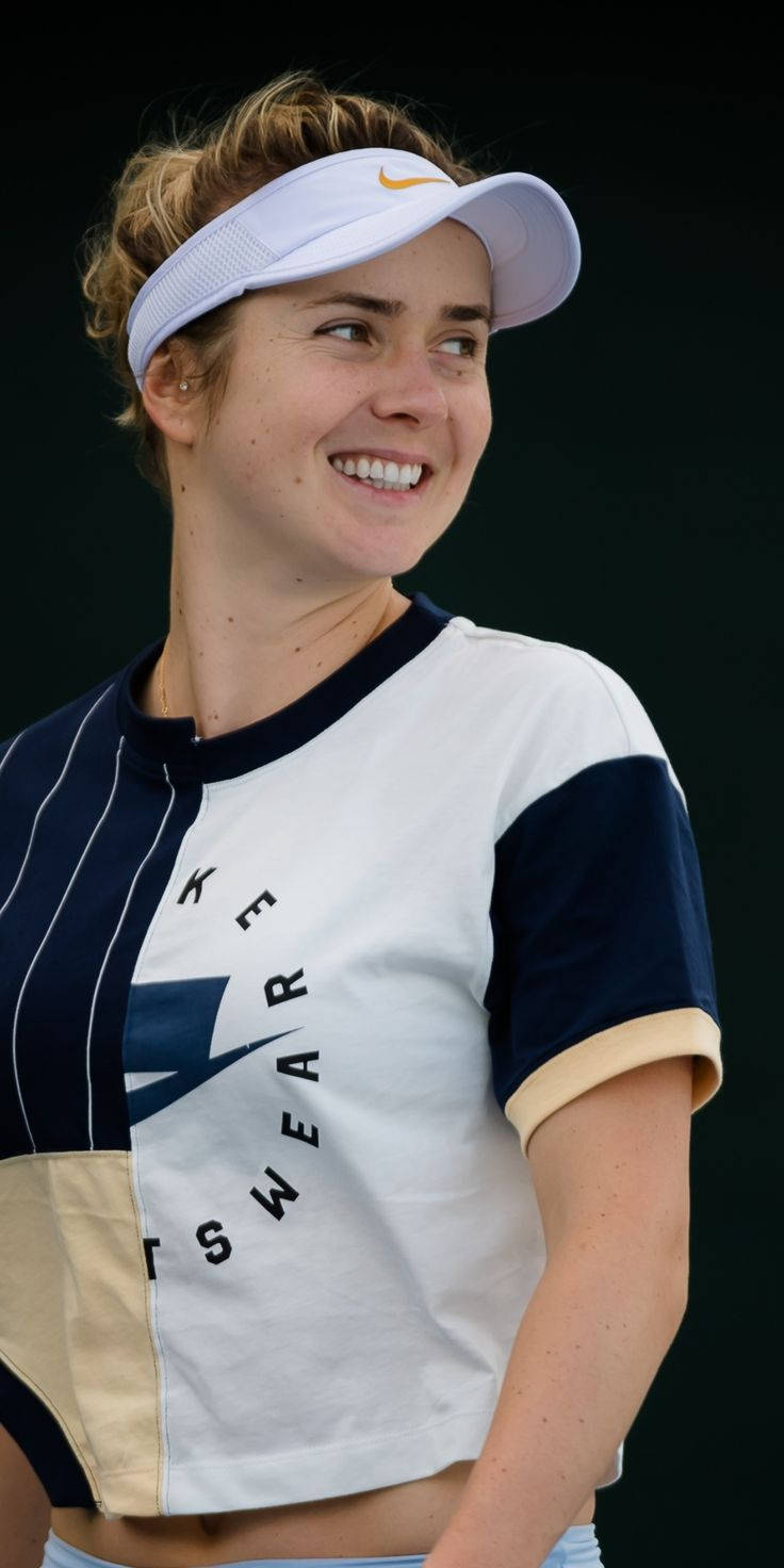Elina Svitolina, white visor, navy beige athletic shirt, HD Phone Wallpaper