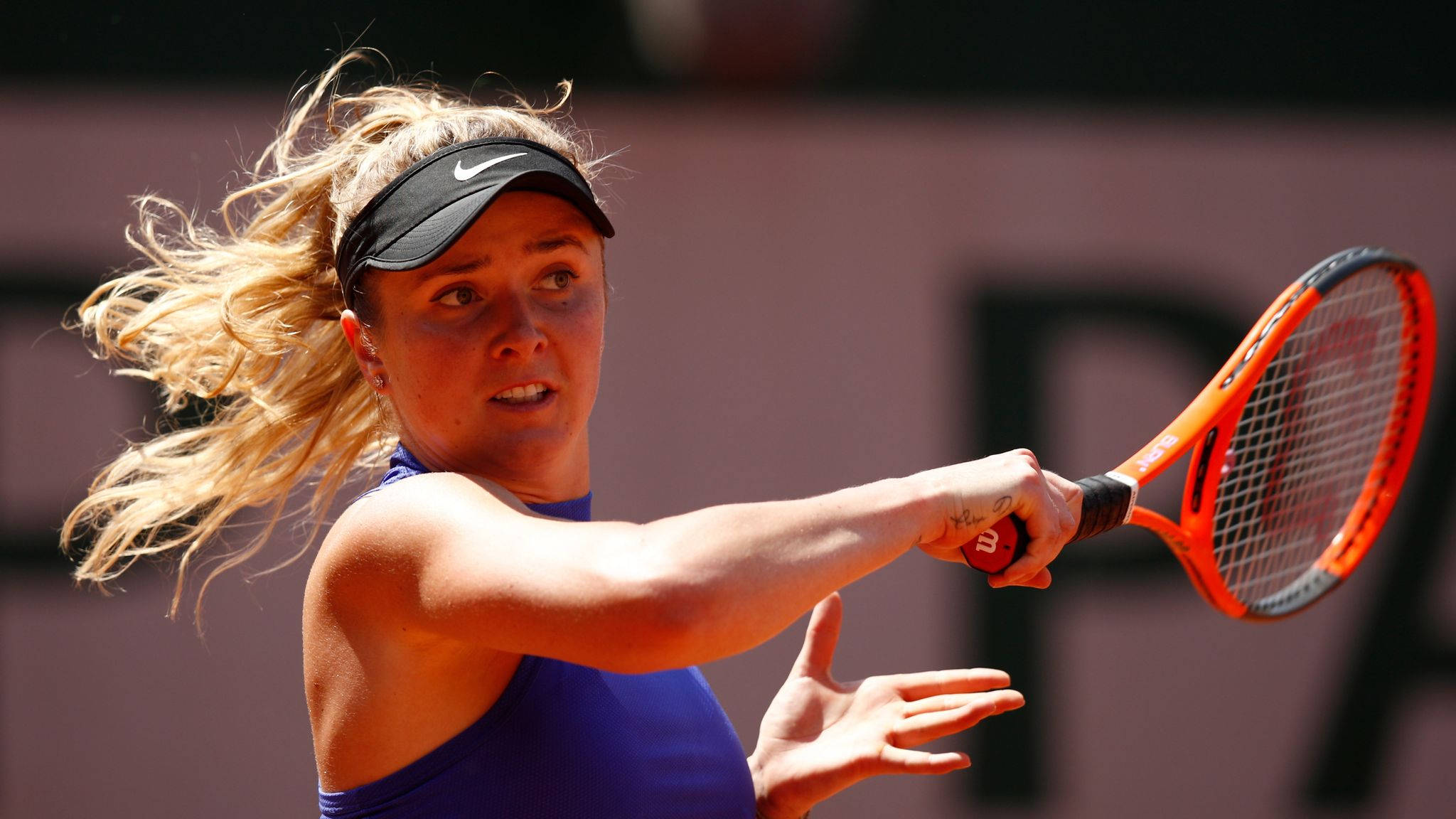 Elina Svitolina, blue top, orange racket, Full HD Desktop Wallpaper