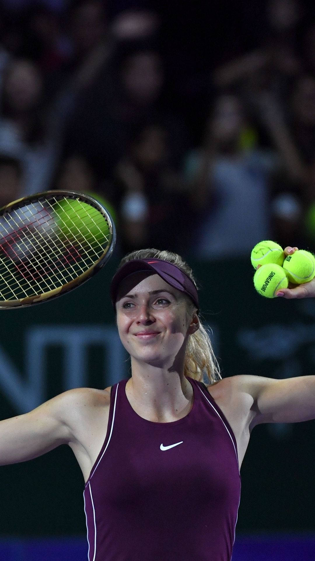 Elina Svitolina, maroon outfit, racket, Full HD Phone Wallpaper