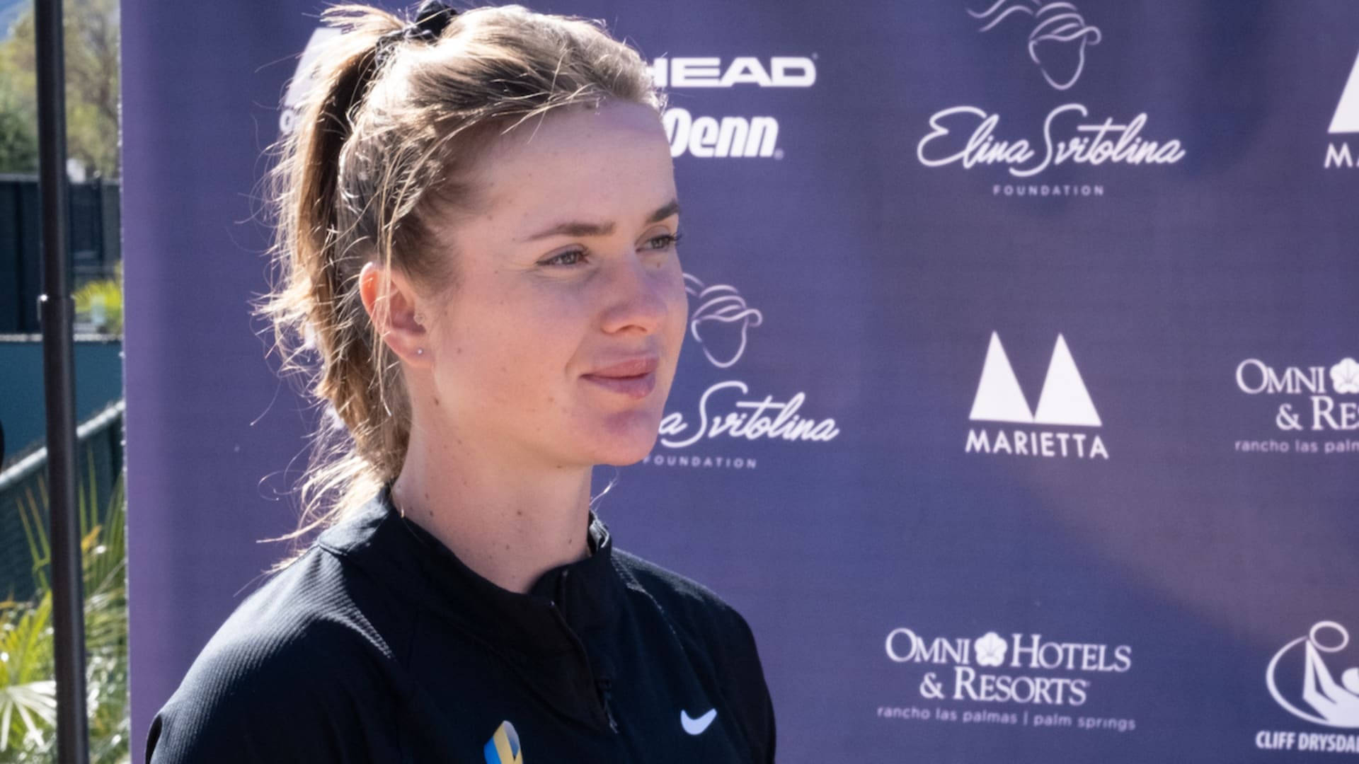 Elina Svitolina, black jacket, branded purple backdrop, Full HD Desktop Wallpaper