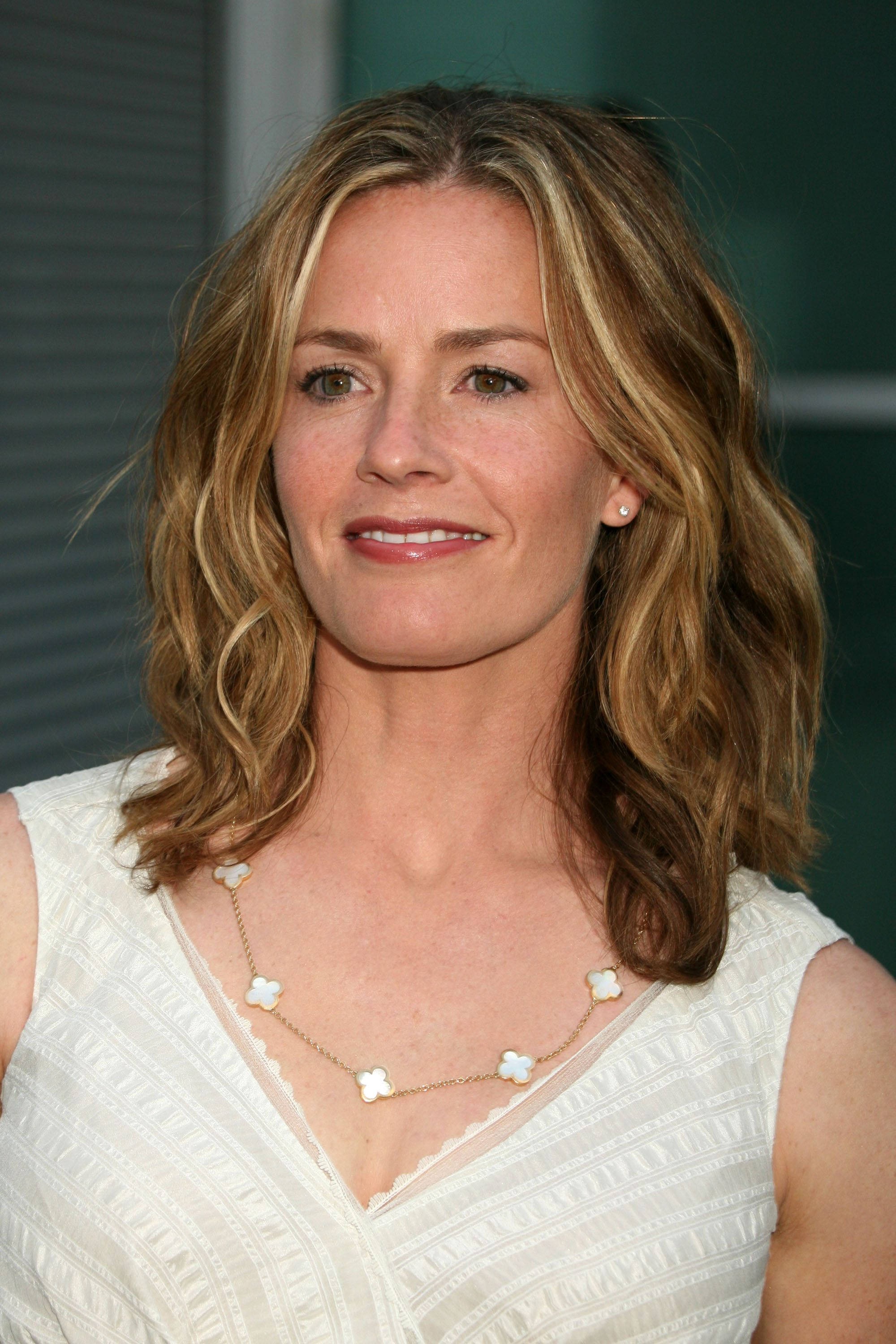 Elisabeth Shue, dark blonde hair, white textured top, 2K Phone Wallpaper