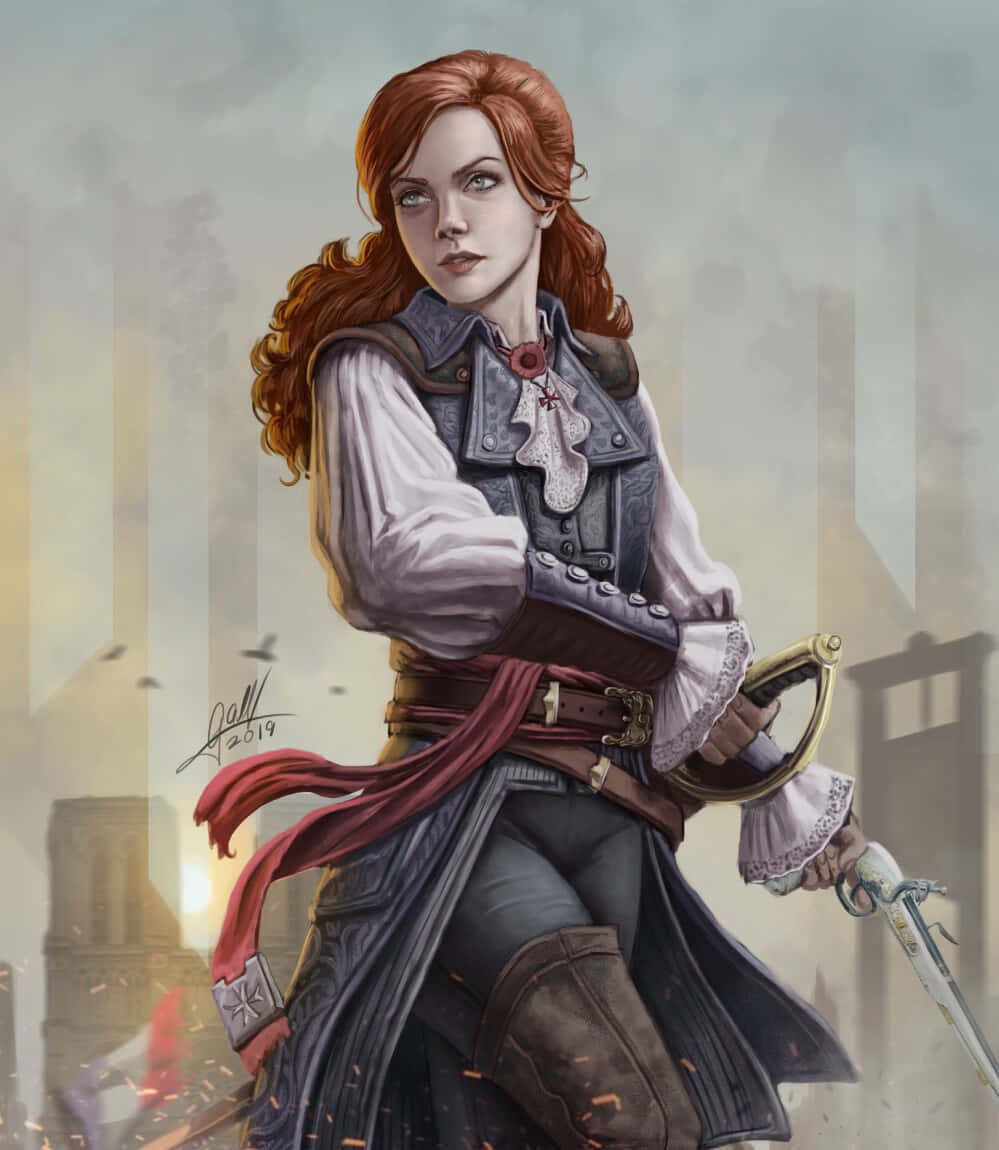 Élise De La Serre, fierce red-haired pirate woman, detailed period clothing, SD Phone Wallpaper