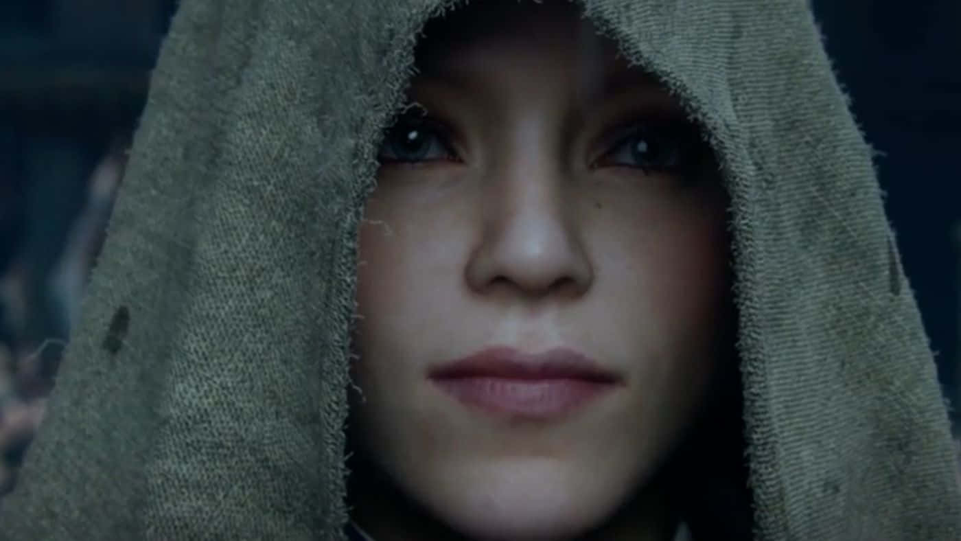 Élise De La Serre, piercing blue eyes, worn green hood, HD Desktop Wallpaper