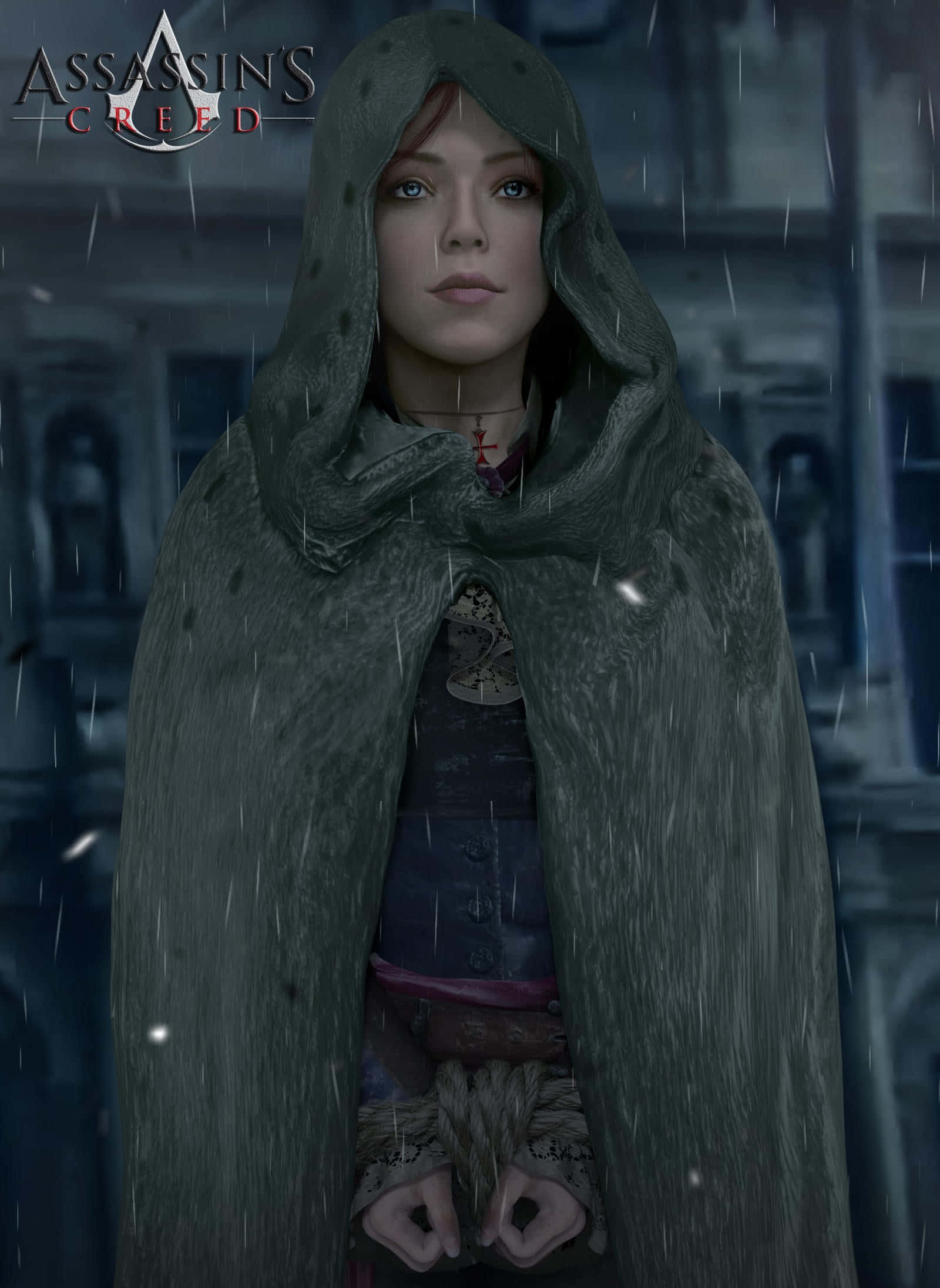 Élise De La Serre, hooded assassin, rain, Full HD Phone Wallpaper