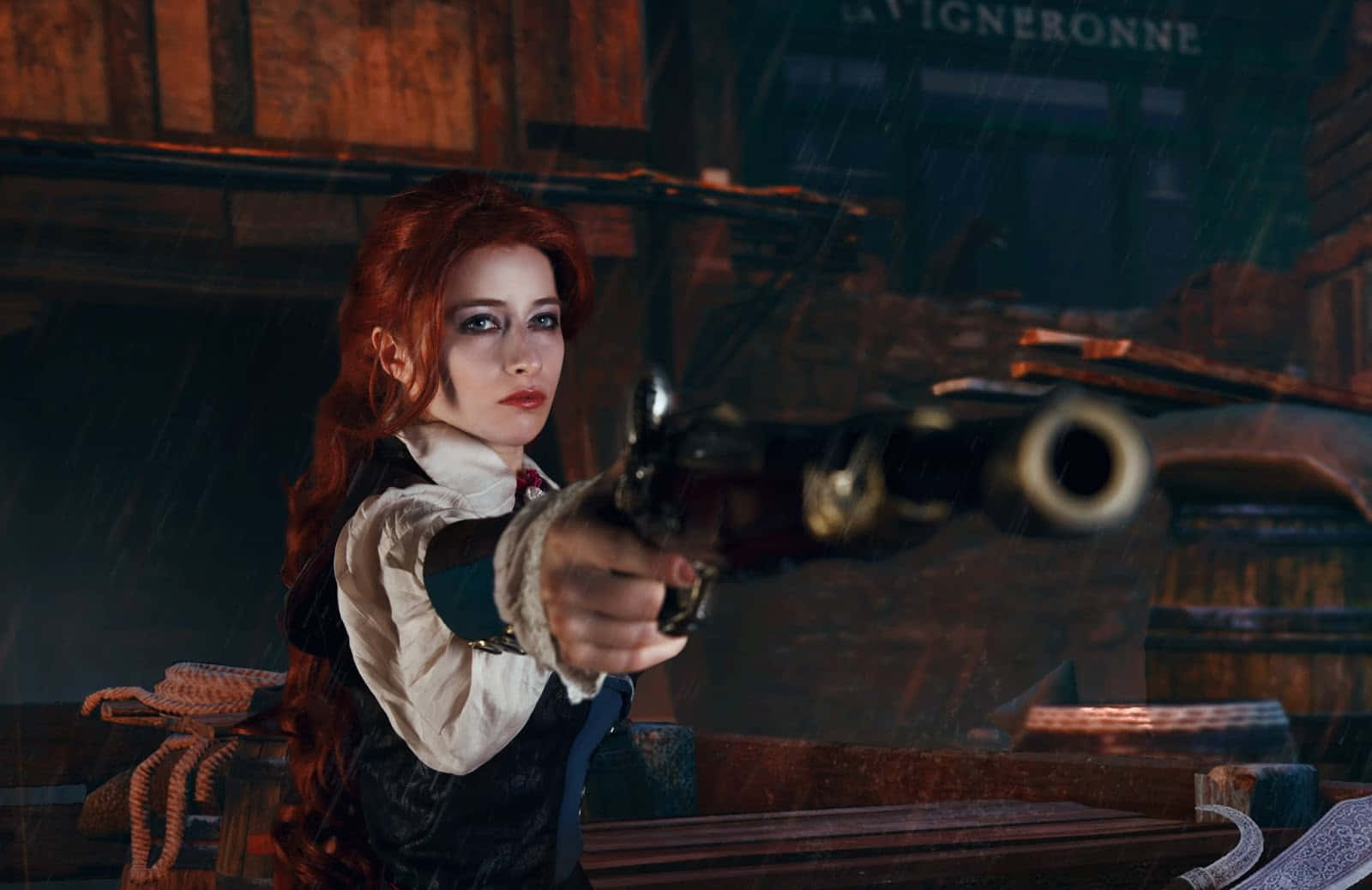 Élise De La Serre, red-haired woman, white shirt, HD Desktop Wallpaper