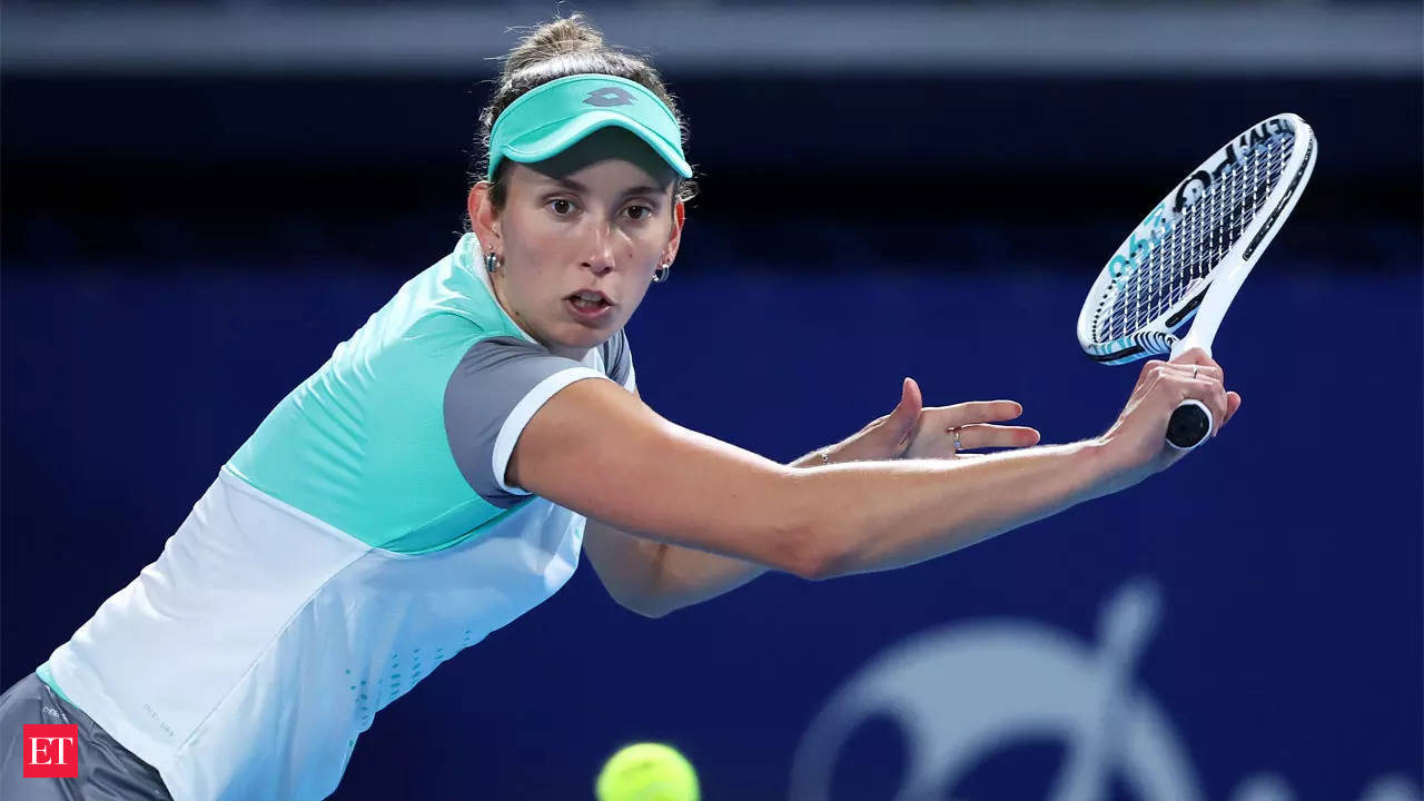 Elise Mertens, teal and white outfit, yellow ball, HD Desktop Wallpaper