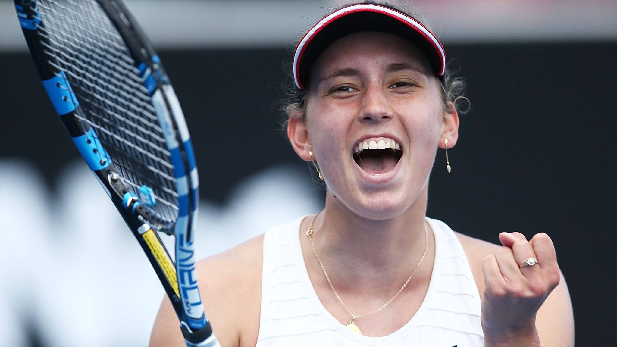 Elise Mertens, tennis match, triumphant yell, Full HD Desktop Wallpaper