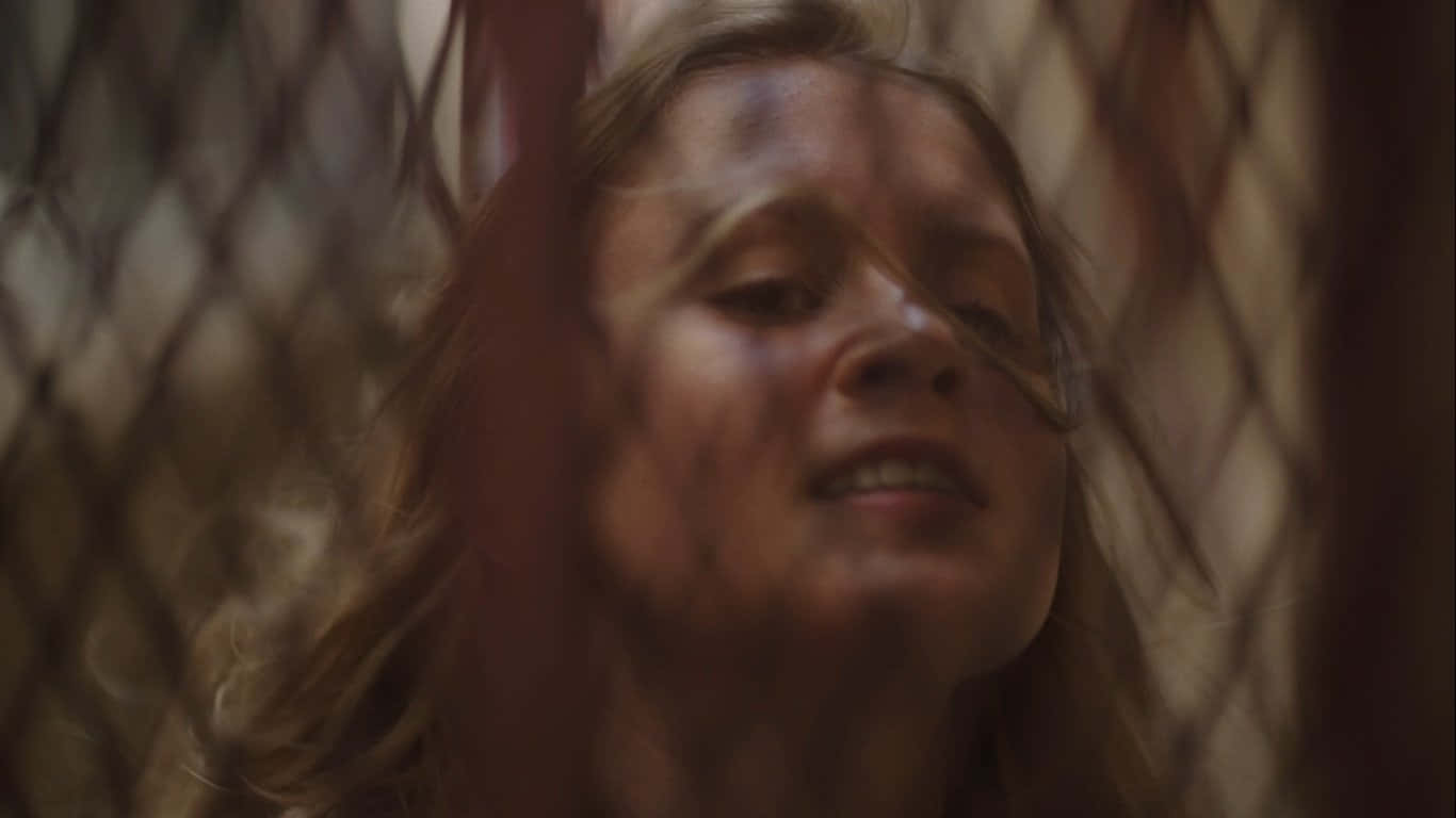 Eliza Scanlen, rusted chain-link fence, dim, gritty lighting, HD Desktop Wallpaper