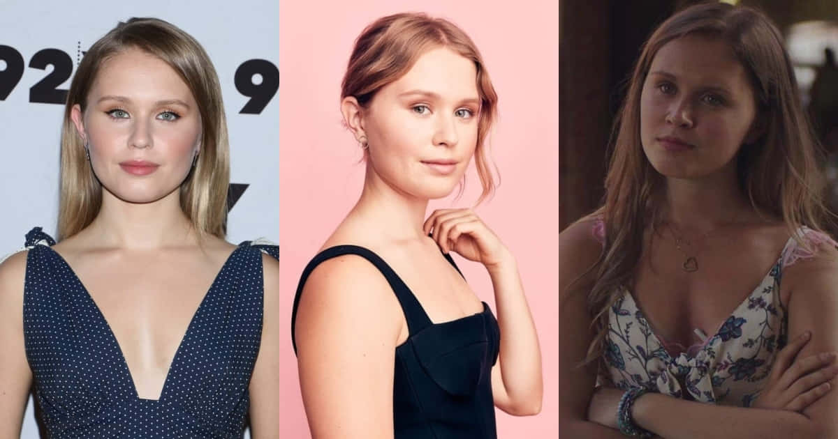 Eliza Scanlen, three portraits collage, formal event, SD Desktop Wallpaper