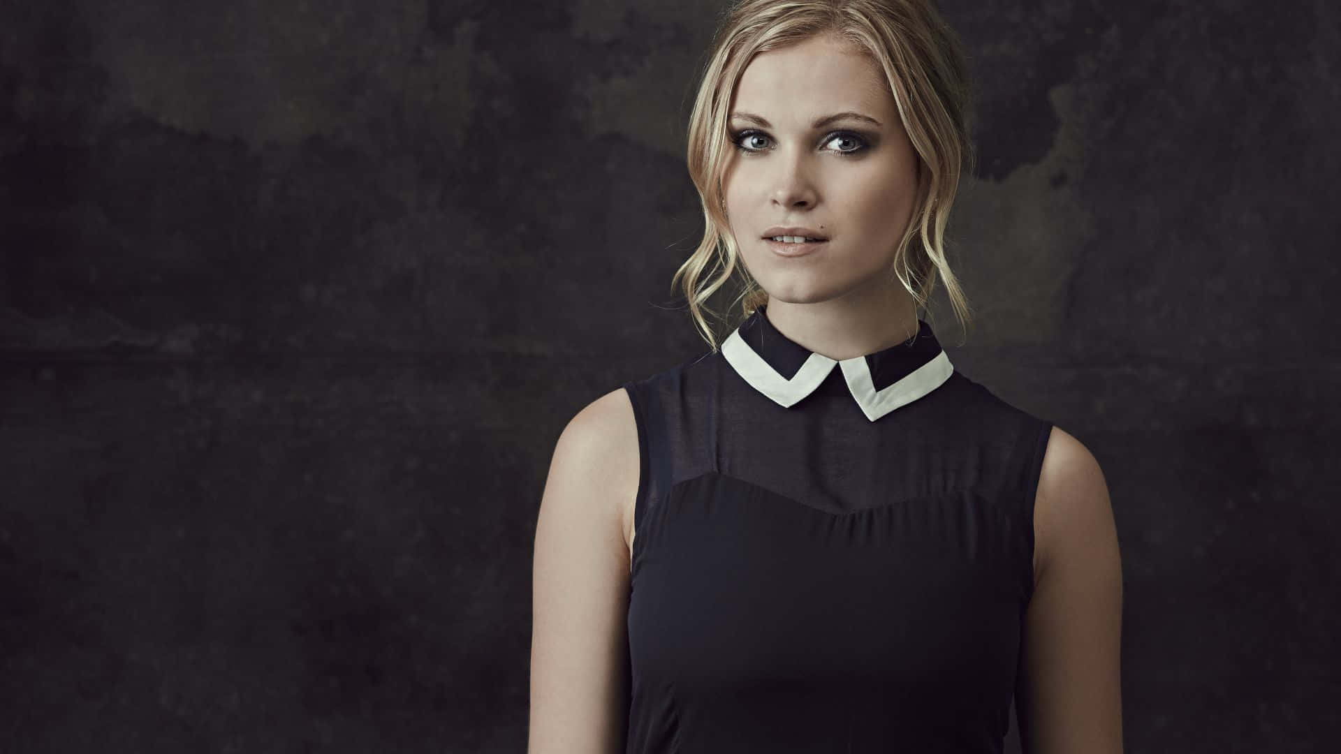 Eliza Taylor, black dress, white collar, Full HD Desktop Wallpaper