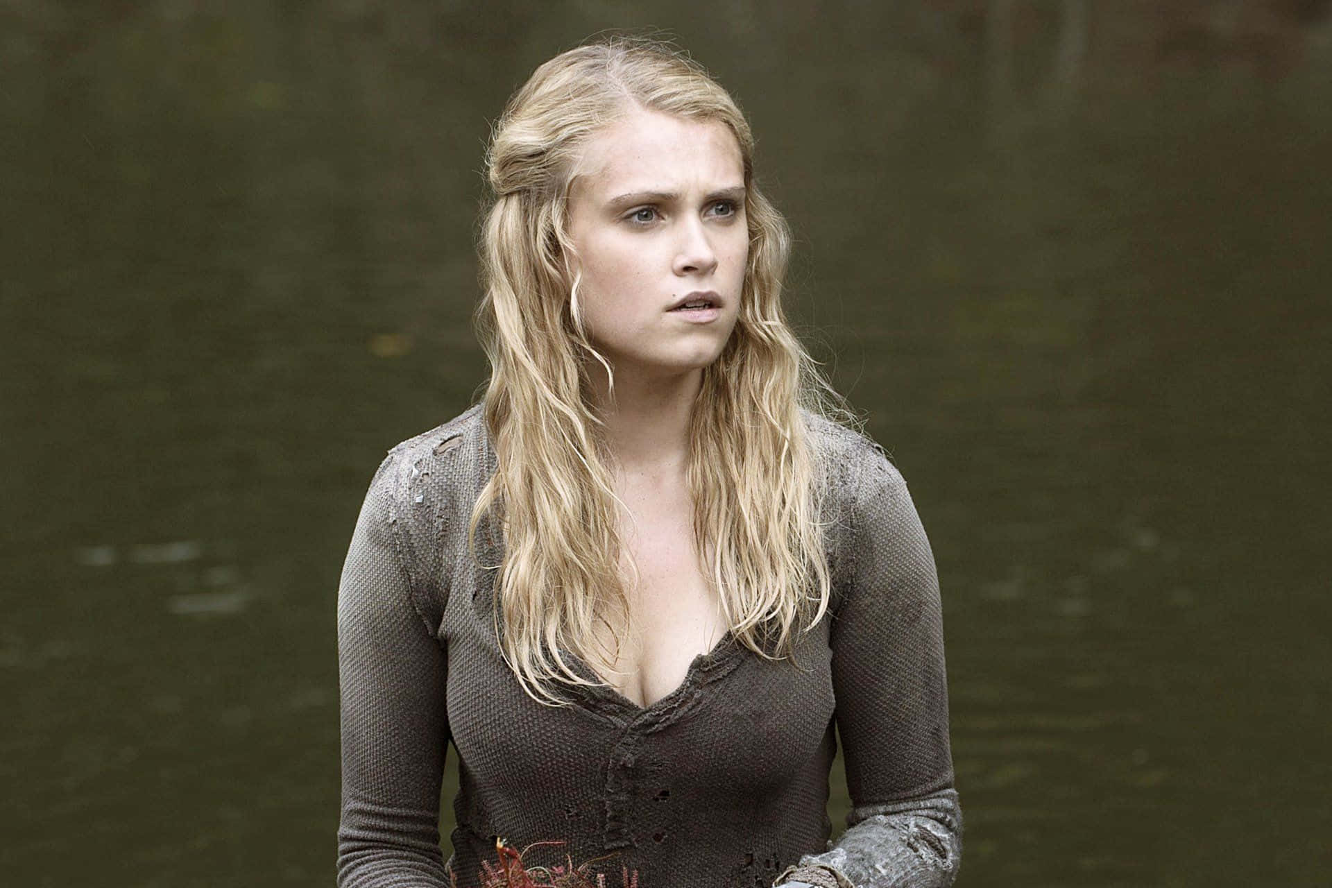 Eliza Taylor, wet blonde hair, murky water, Full HD Desktop Wallpaper