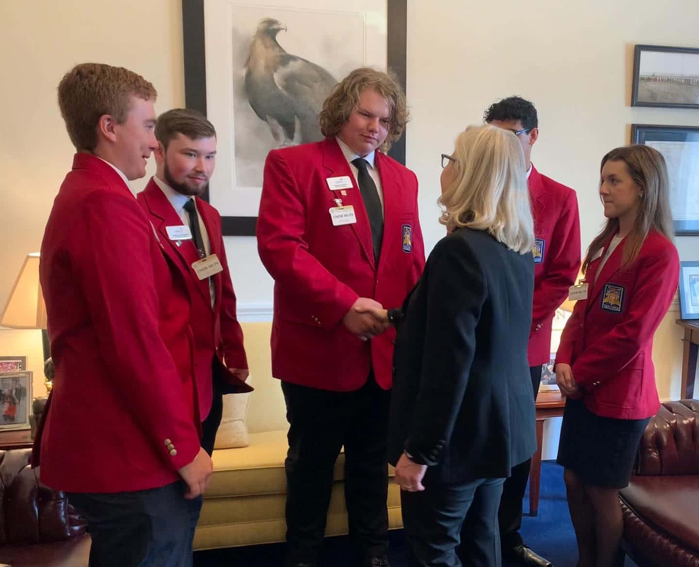 Elizabeth Cheney, red blazers, formal room, HD Desktop Wallpaper