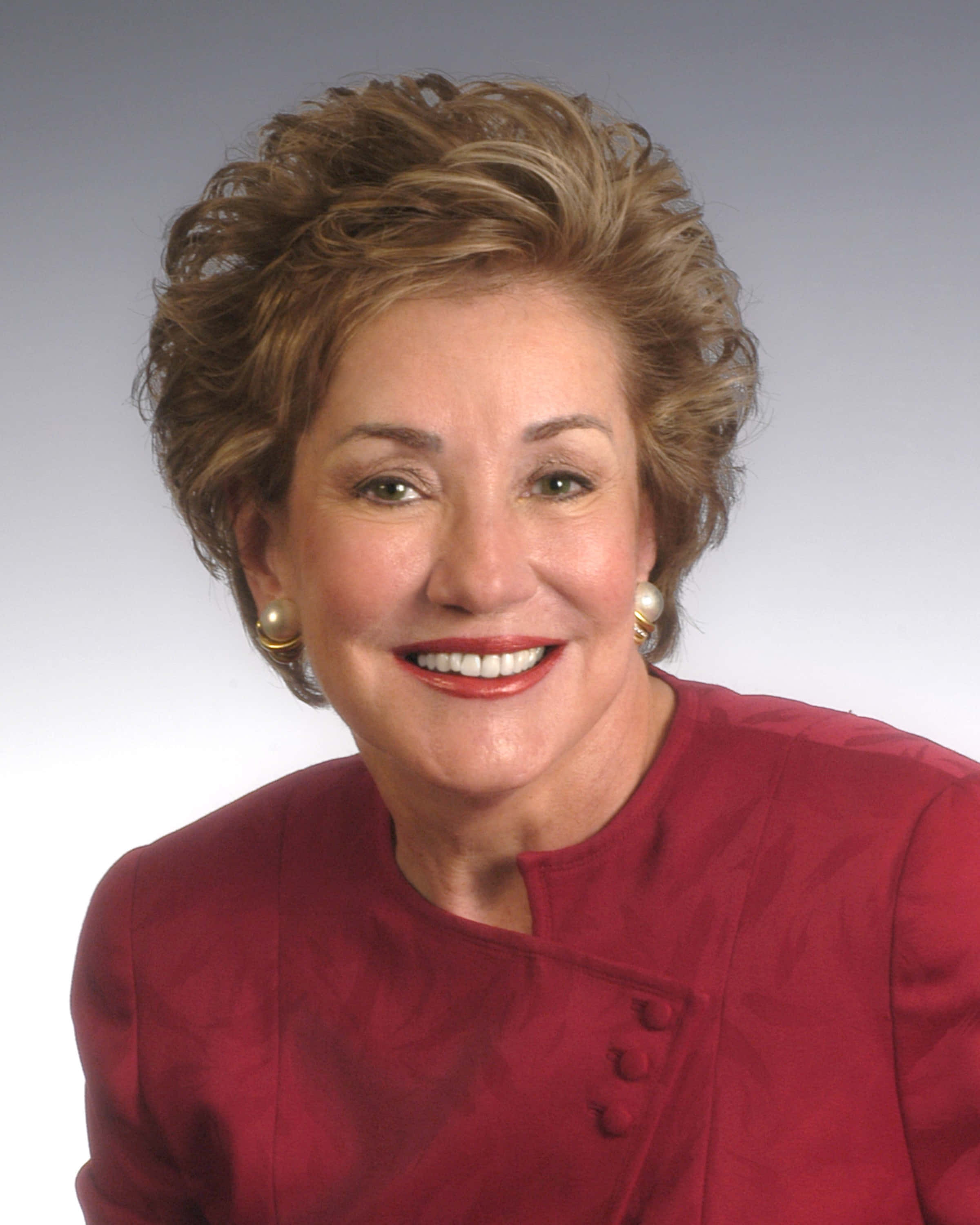 Elizabeth Dole, red blouse, pearl earrings, 2K Phone Wallpaper