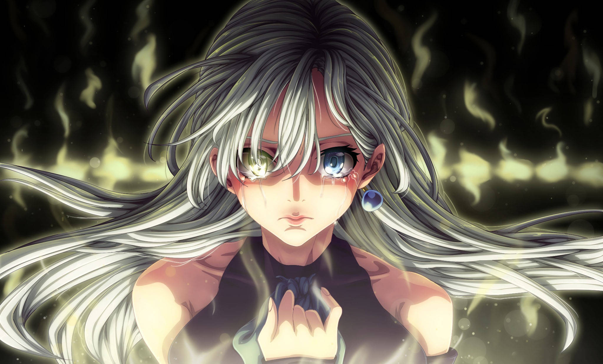 Elizabeth Liones, silver-haired, heterochromatic eyes, Full HD Desktop Wallpaper