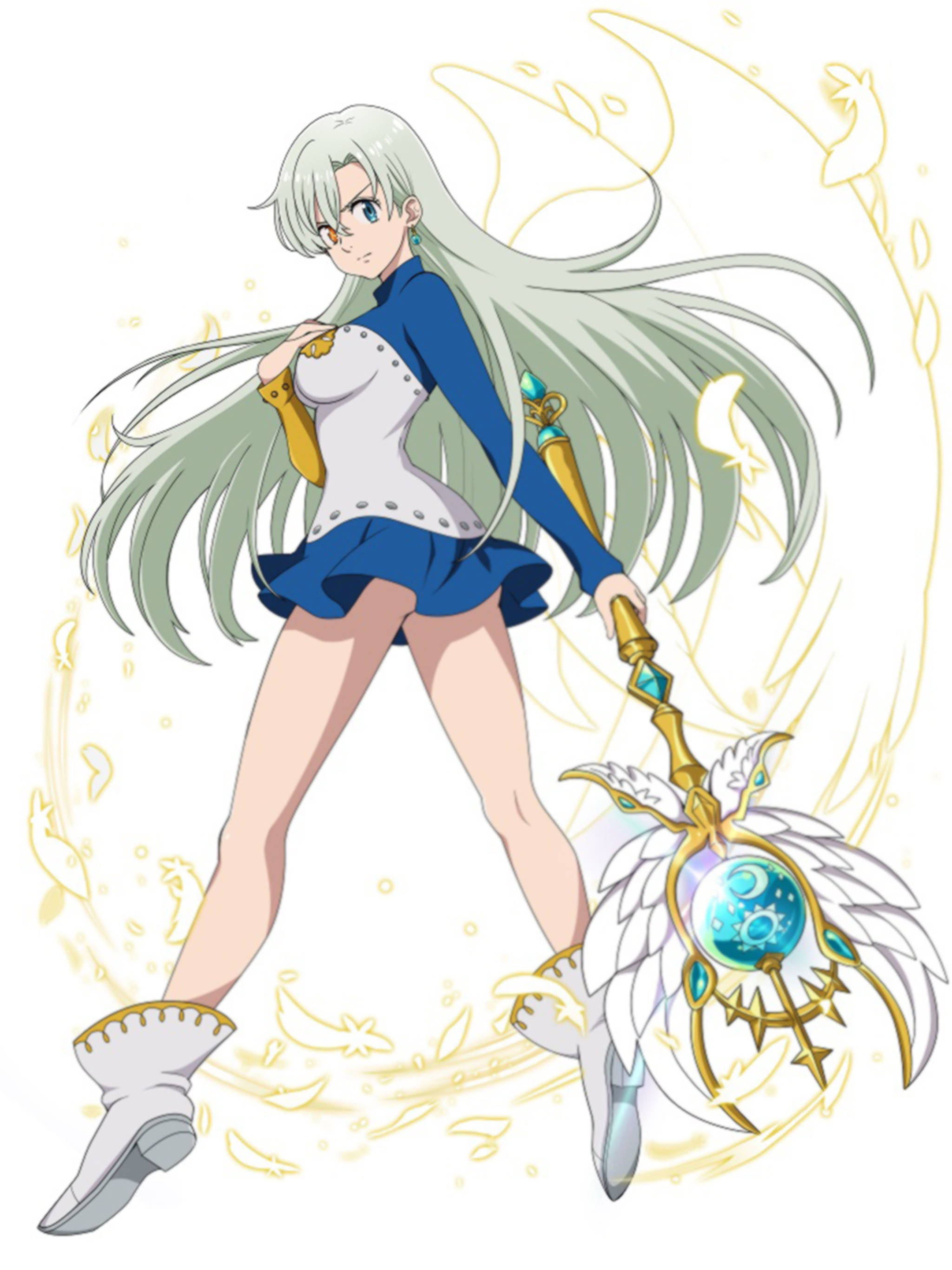 Elizabeth Liones, golden staff, glowing ornate staff, 2K Phone Wallpaper