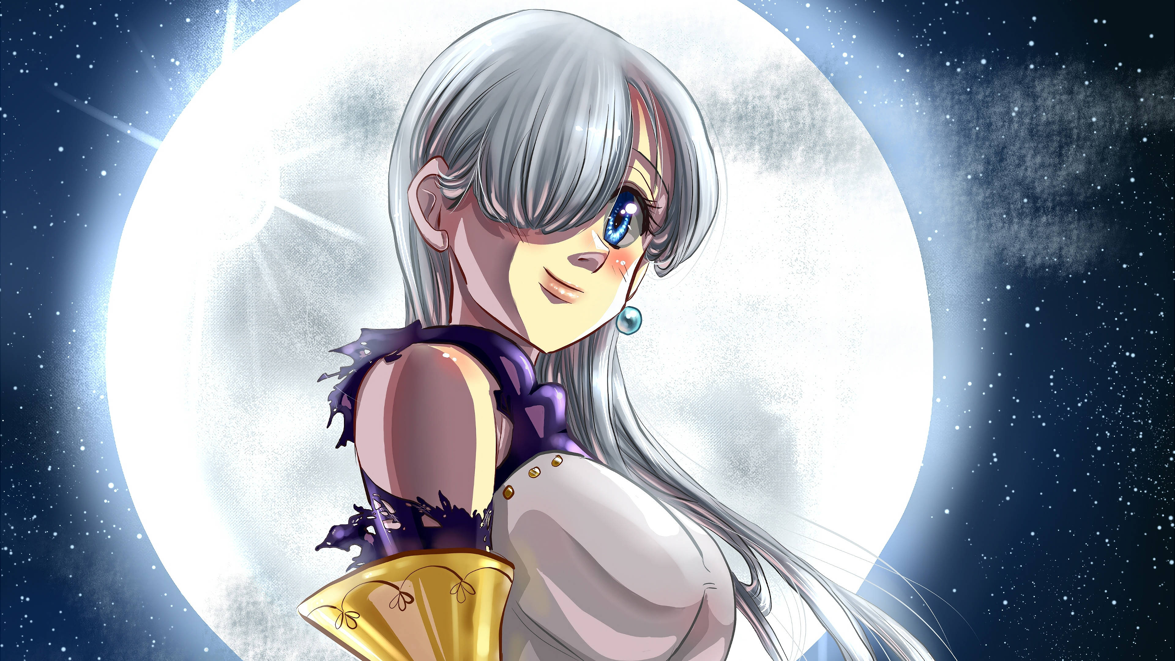 Elizabeth Liones, silver-haired, blue eyes, 4K Desktop Wallpaper