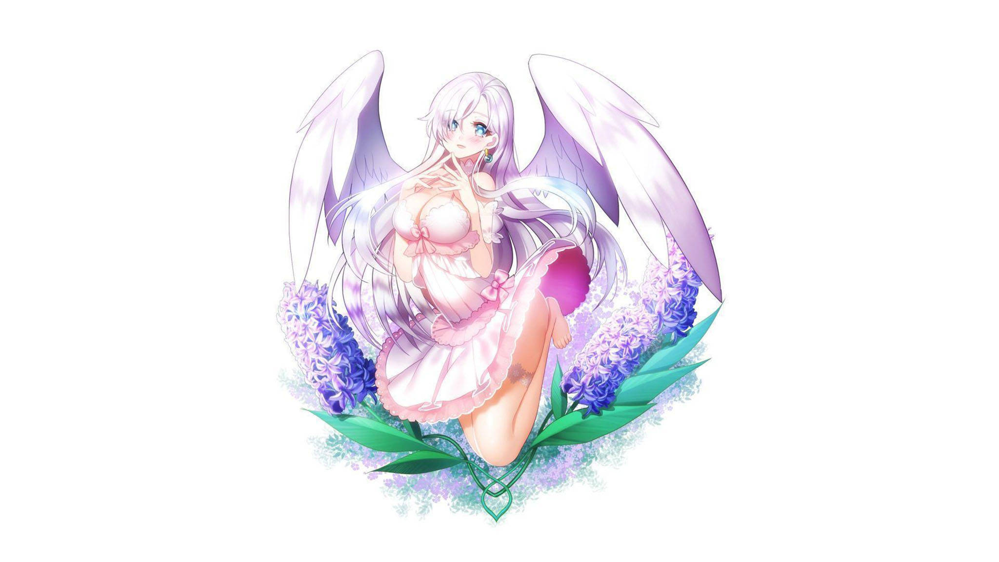 Elizabeth Liones, silver hair, purple wings, Full HD Desktop Wallpaper