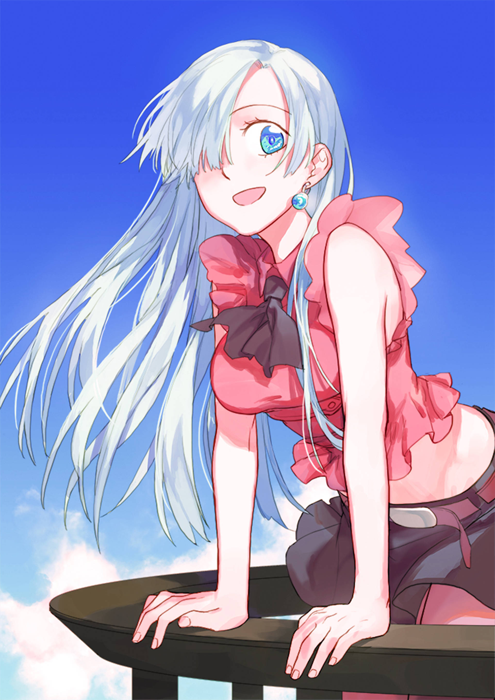 Elizabeth Liones, balcony, silver hair, 2K Phone Wallpaper