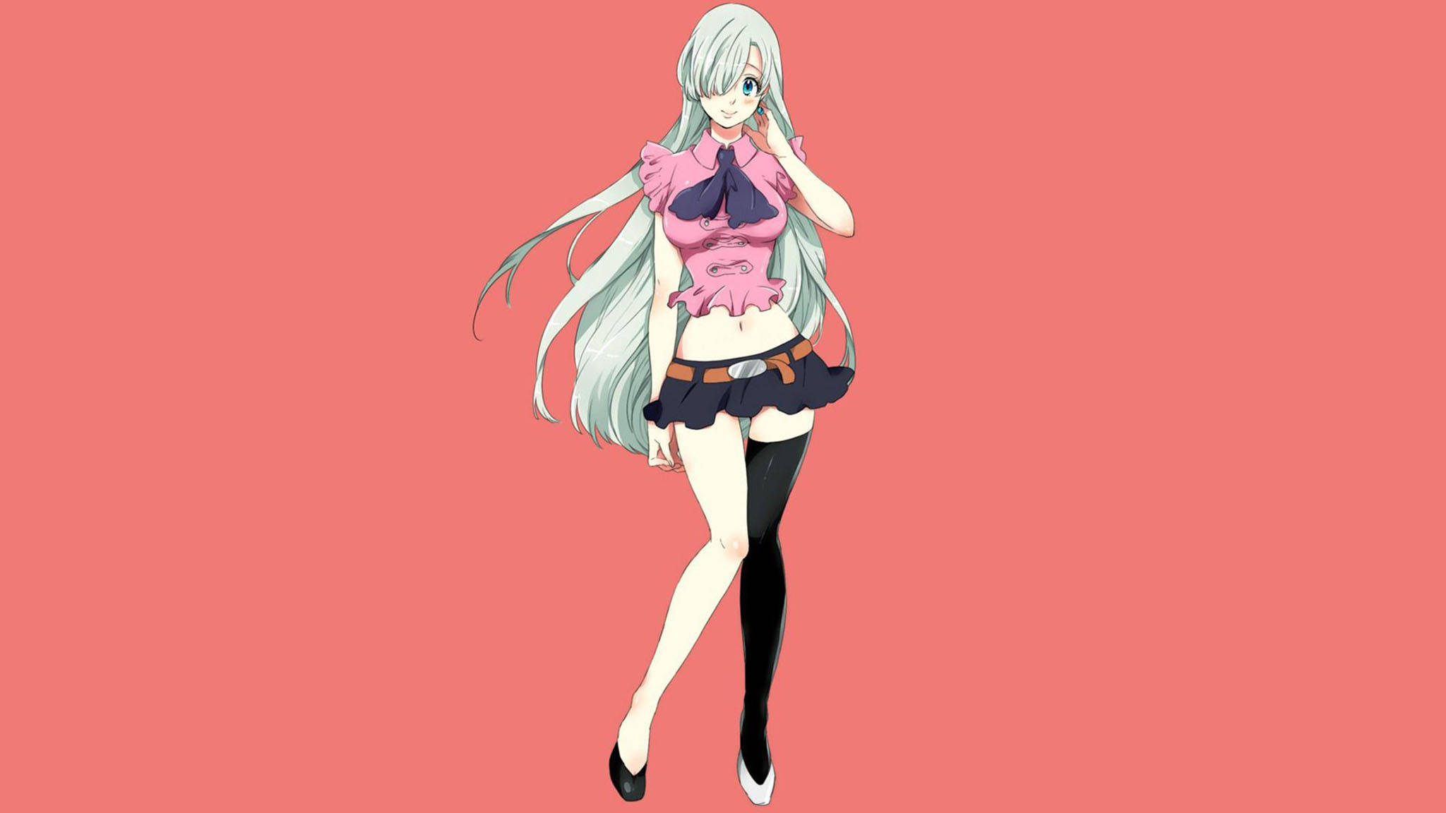 Elizabeth Liones, silver hair, pink top, Full HD Desktop Wallpaper