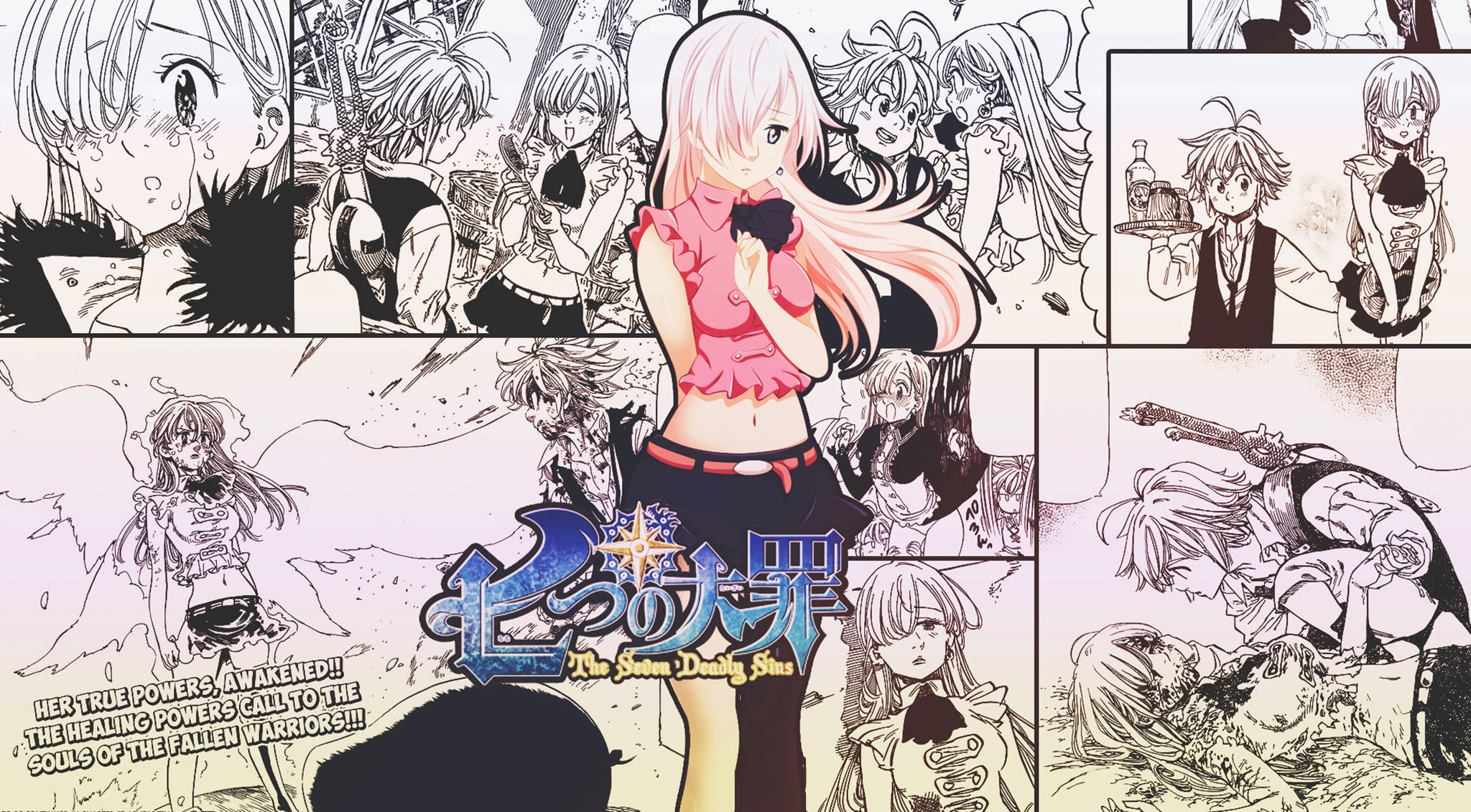 Elizabeth Liones, manga scene, pink top, Full HD Desktop Wallpaper