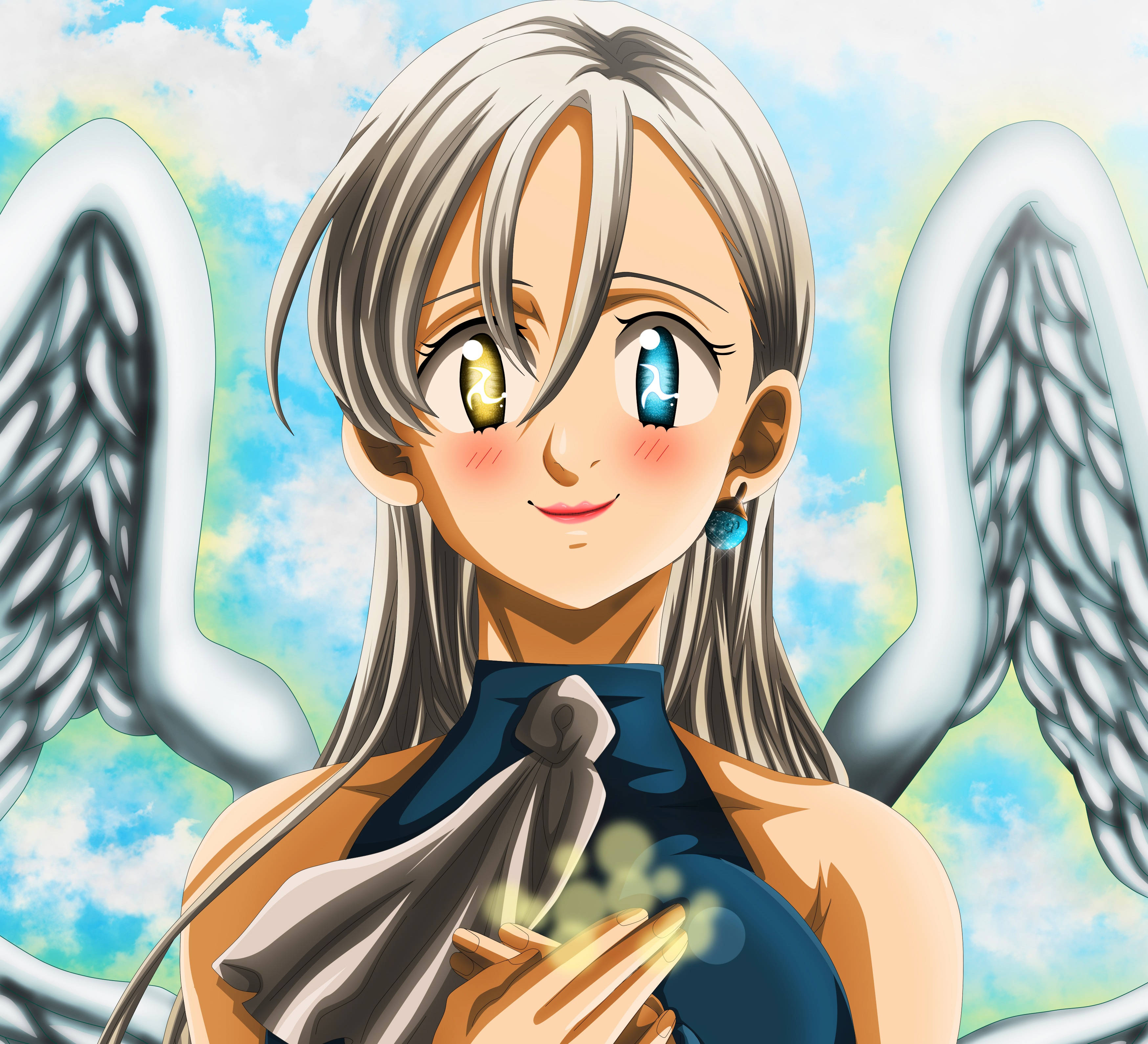 Elizabeth Liones, silver hair, mismatched eyes, 2K Desktop Wallpaper