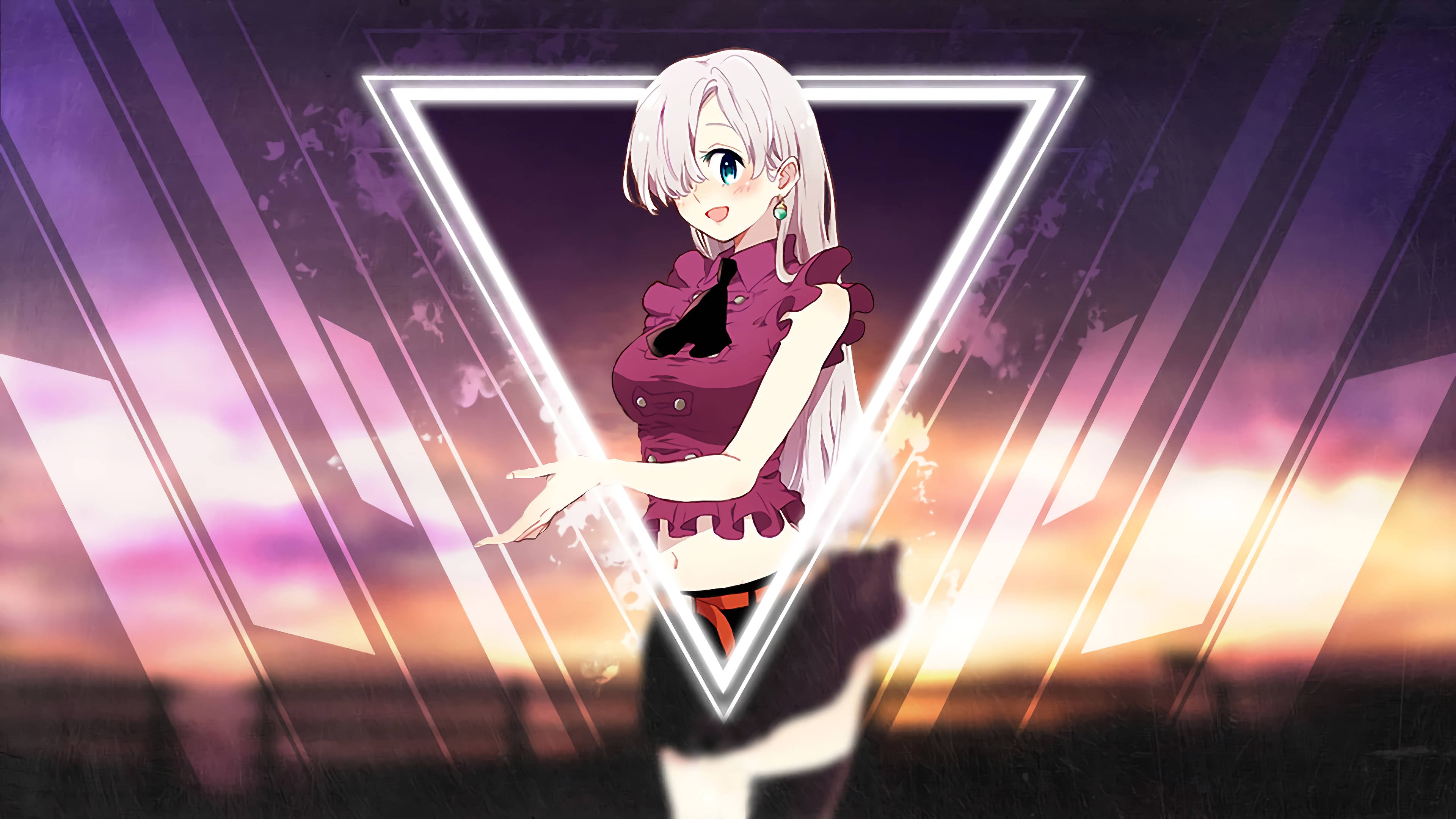Elizabeth Liones, white hair, glowing white triangle, 4K Desktop Wallpaper