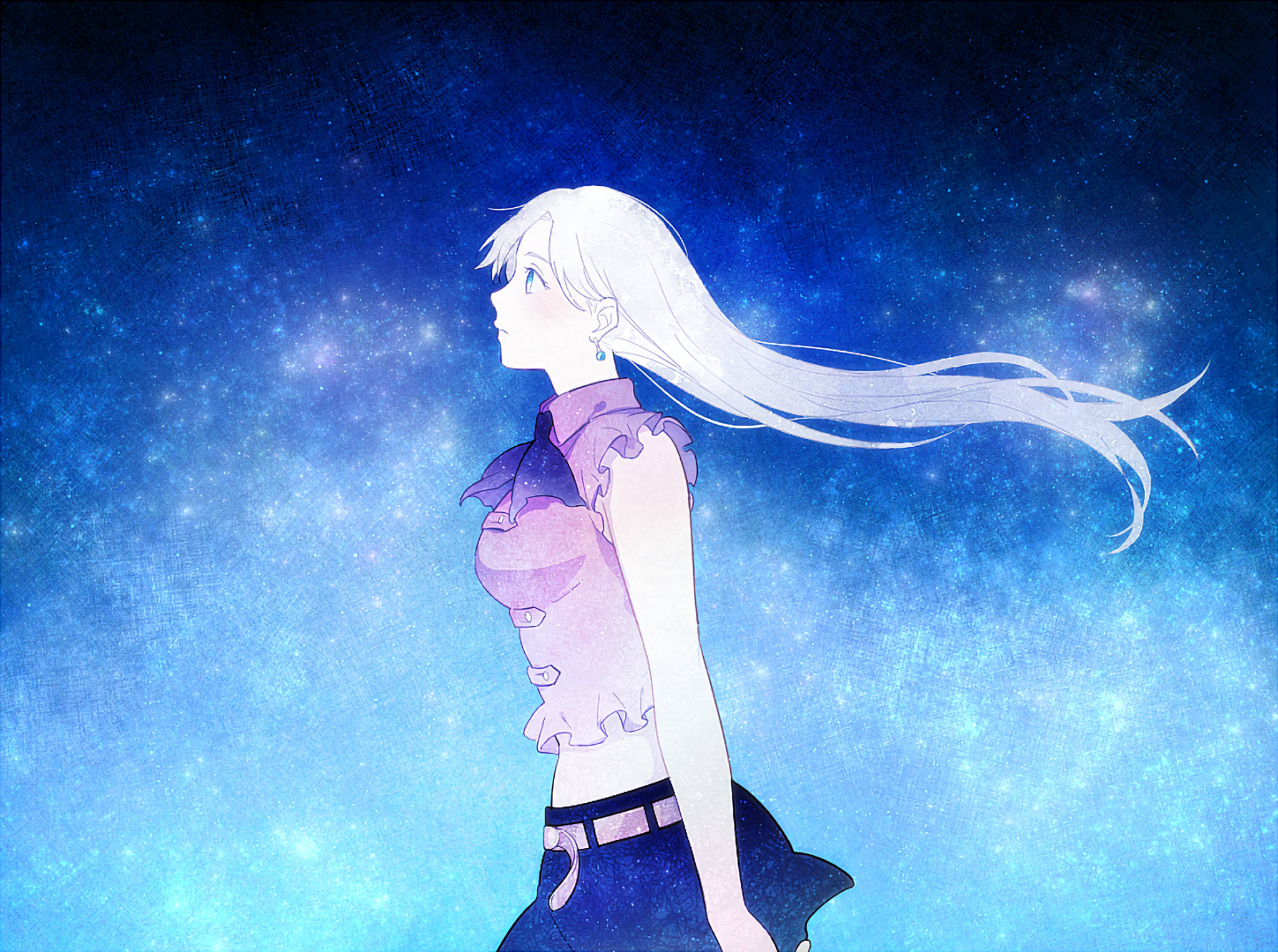 Elizabeth Liones, white-haired anime girl, purple top, Full HD Desktop Wallpaper