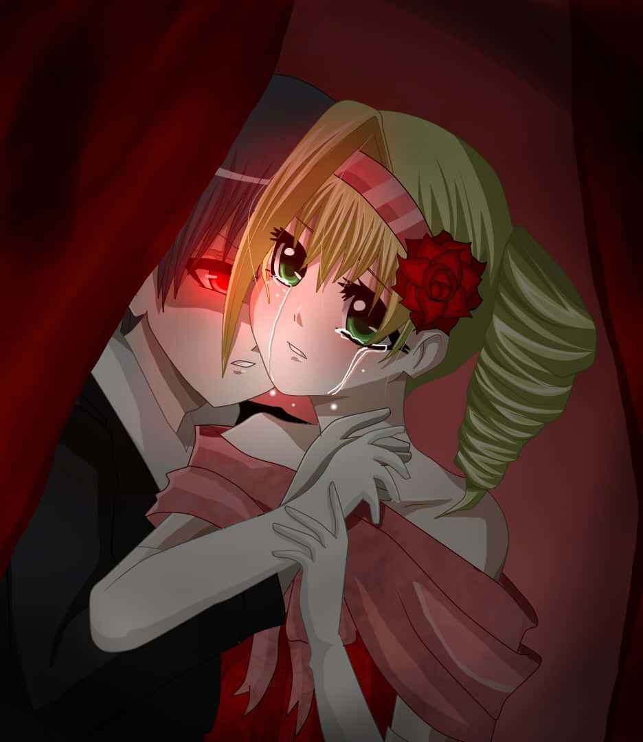 Elizabeth Midford, green hair, red rose, SD Phone Wallpaper