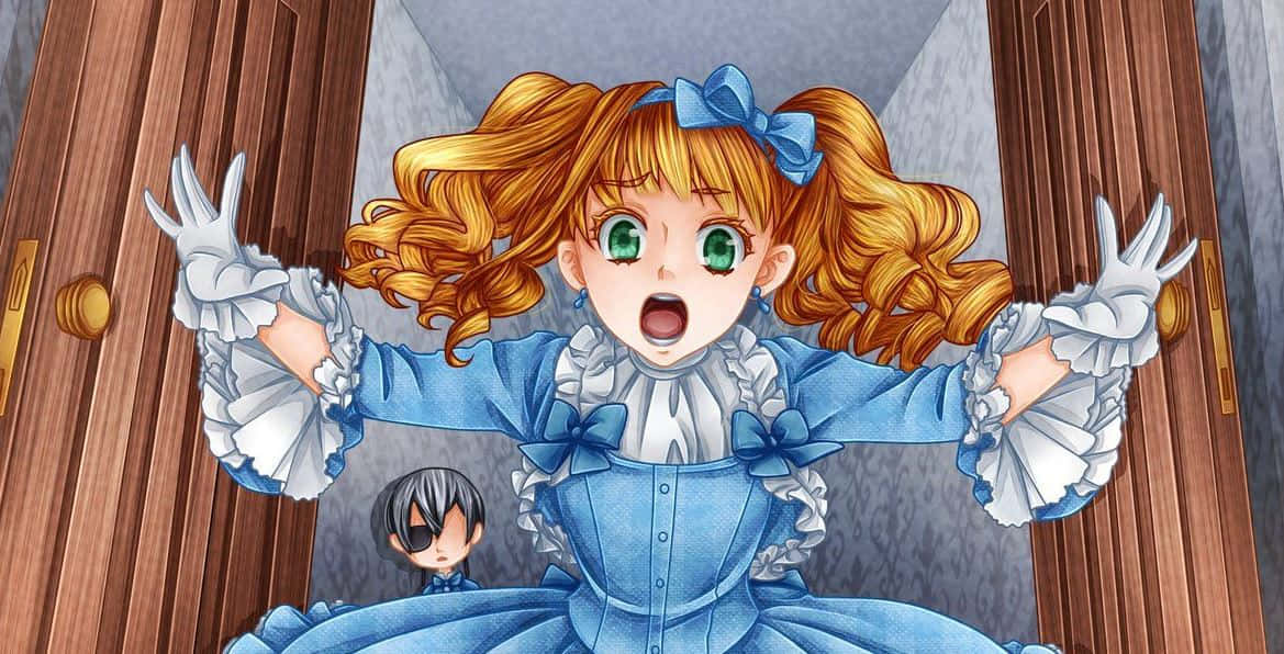 Elizabeth Midford, blue dress, pigtails, SD Desktop Wallpaper