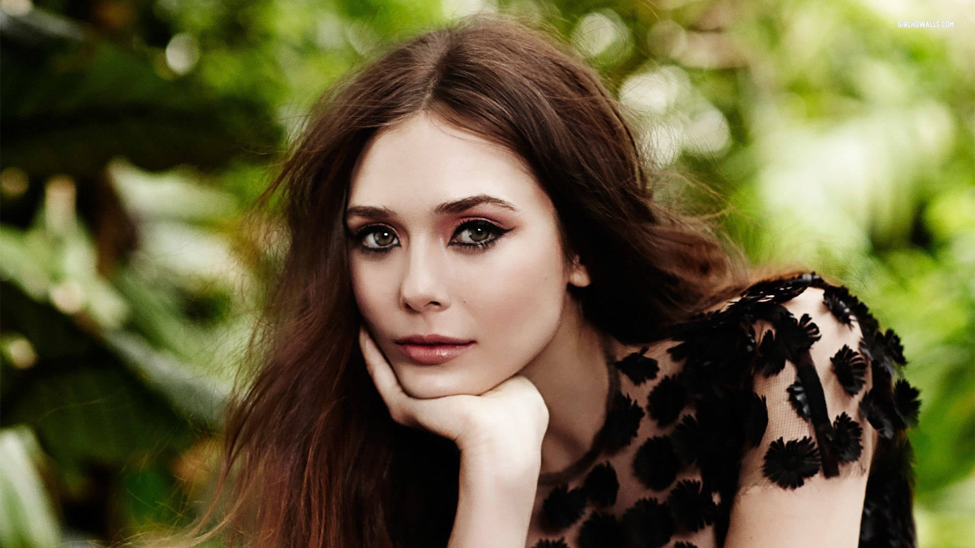 Elizabeth Olsen, spring photoshoot, long brown hair, Full HD Desktop Wallpaper