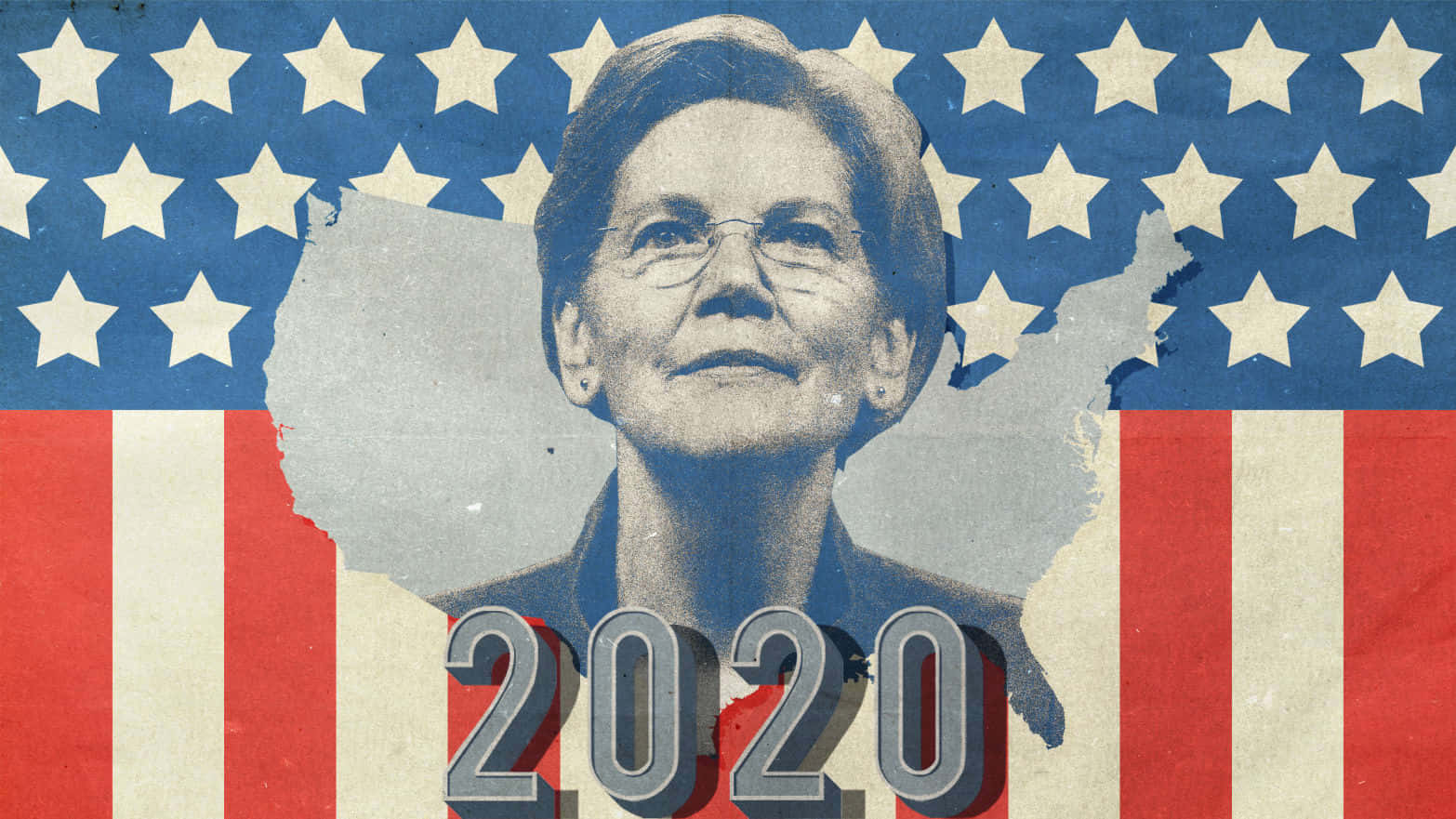 Elizabeth Warren, 2020 election poster, distressed American flag, HD Desktop Wallpaper