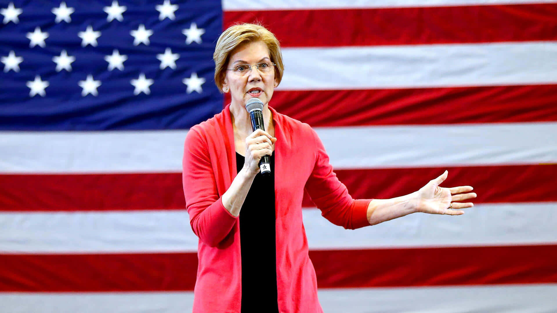 Elizabeth Warren, red cardigan, microphone, Full HD Desktop Wallpaper