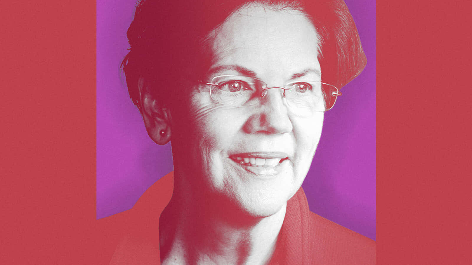Elizabeth Warren, red and purple gradient background, smiling woman, HD Desktop Wallpaper