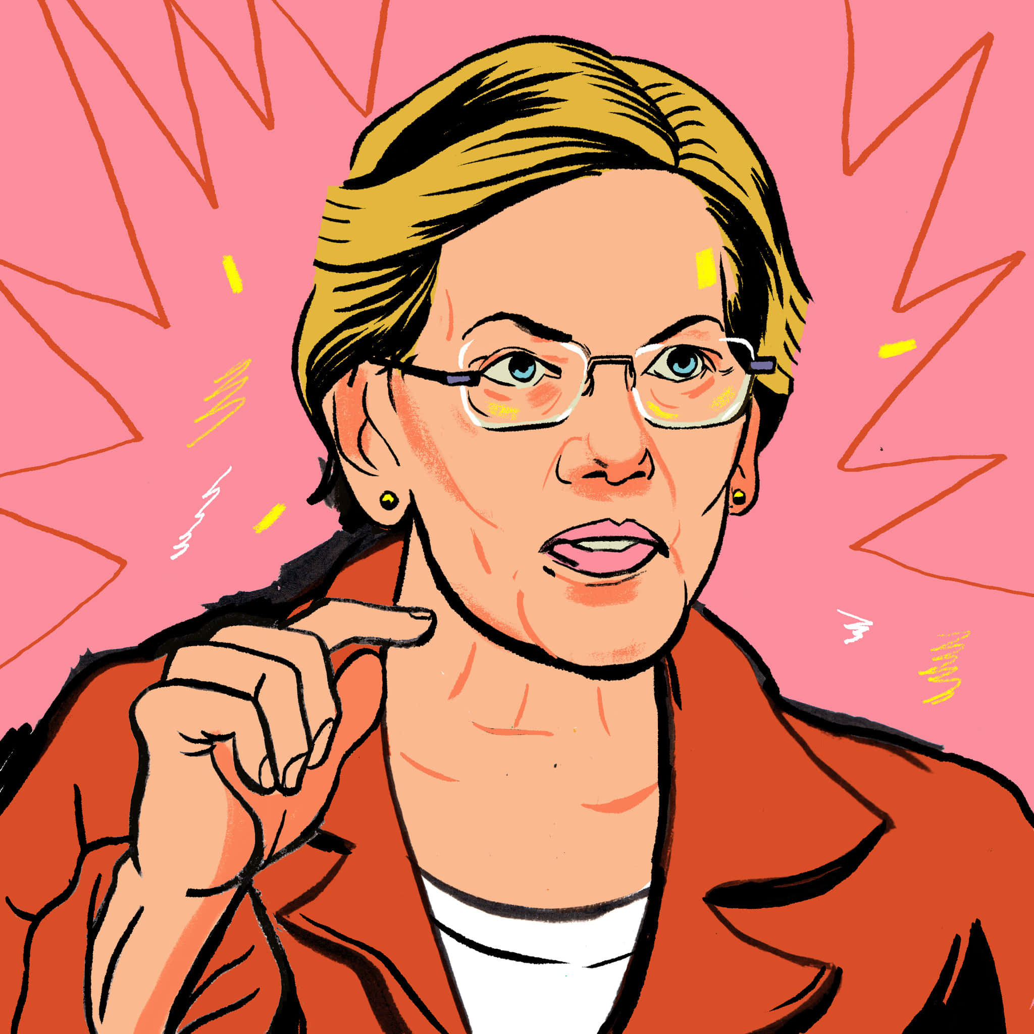 Elizabeth Warren, cartoon, glasses, Full HD Desktop Wallpaper
