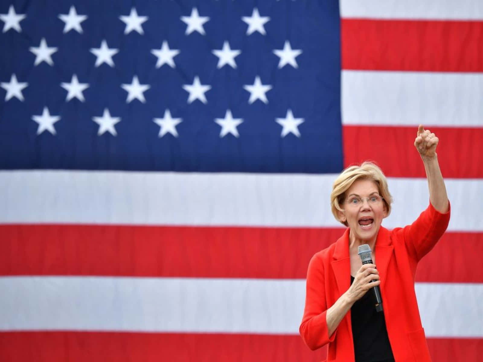 Elizabeth Warren, red blazer, microphone, HD Desktop Wallpaper