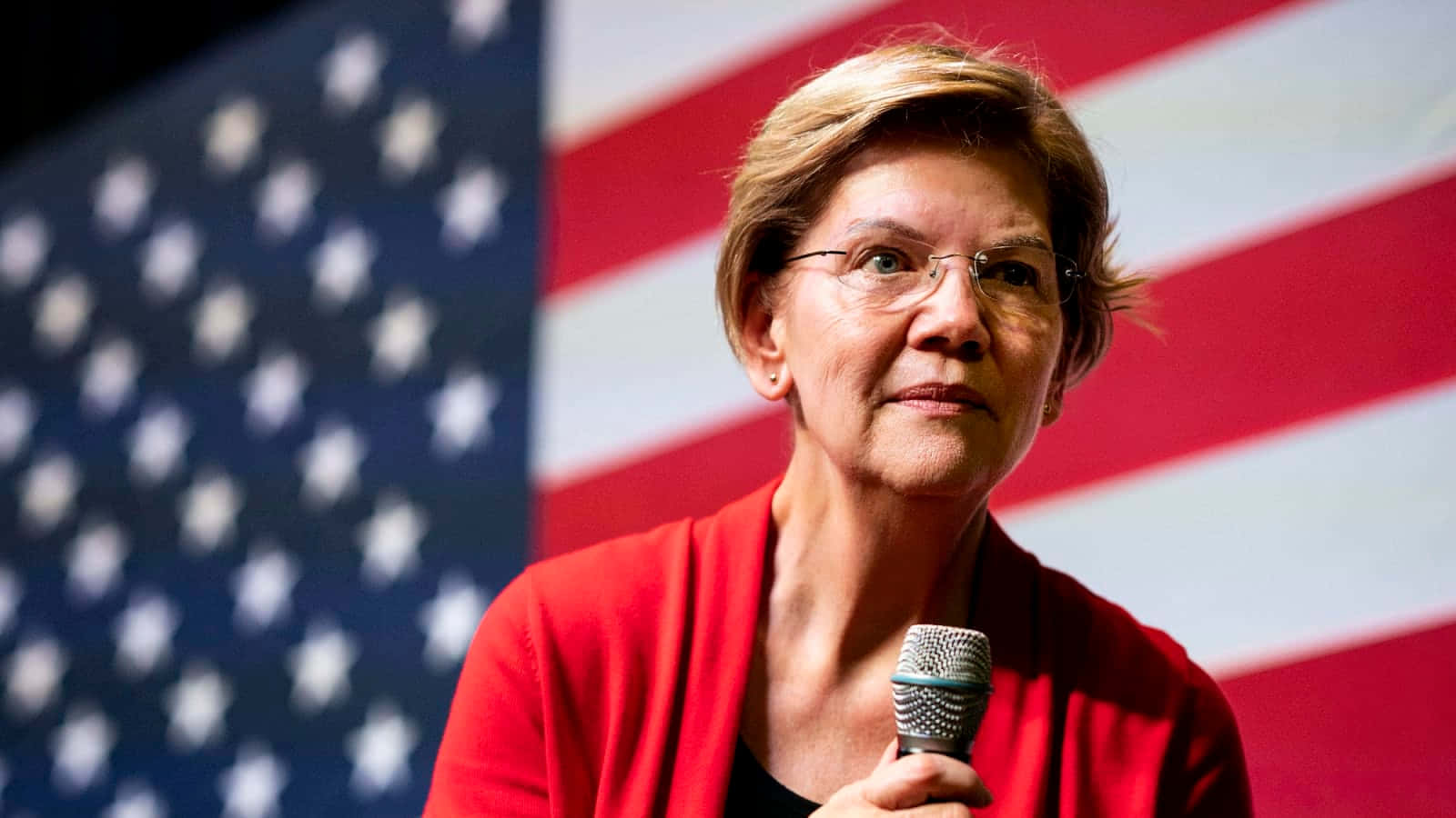 Elizabeth Warren, red cardigan, microphone, HD Desktop Wallpaper