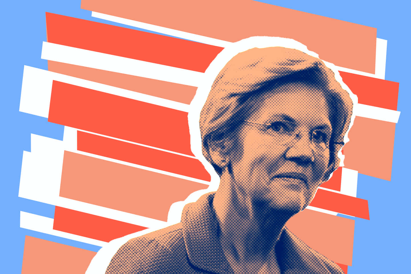 Elizabeth Warren, halftone portrait, blue, HD Desktop Wallpaper